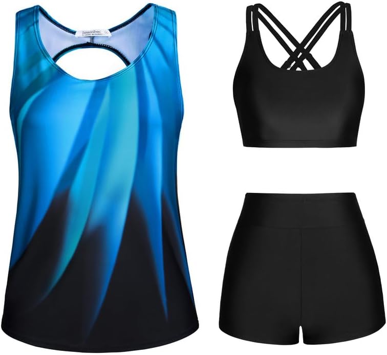 JASAMBAC 3 Piece Tankini Swimsuit for Women Swimwear Tank Top with Bikini Top Bo...