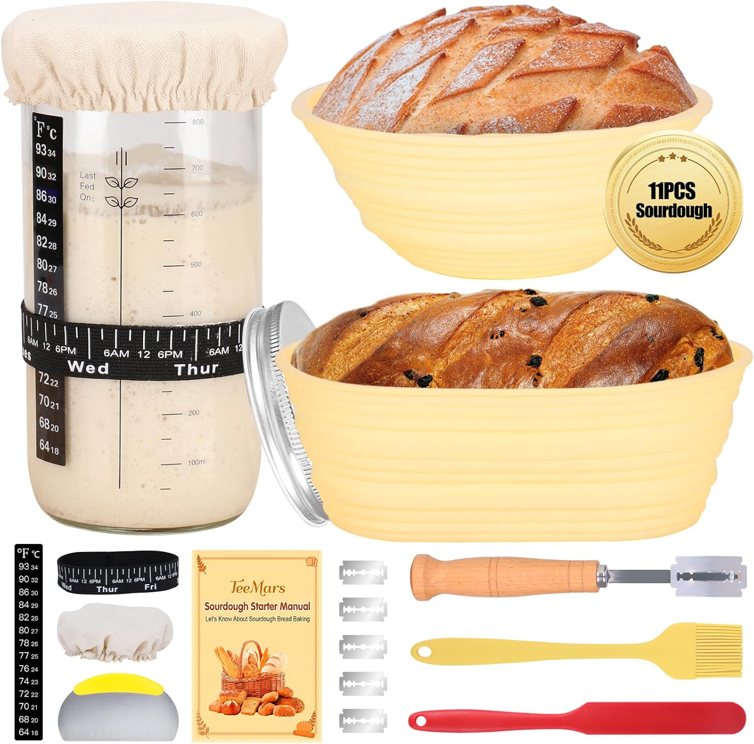 Sourdough Starter Kit, 34oz Sourdough Starter Jar, 2 Bread Proofing Baskets, The...