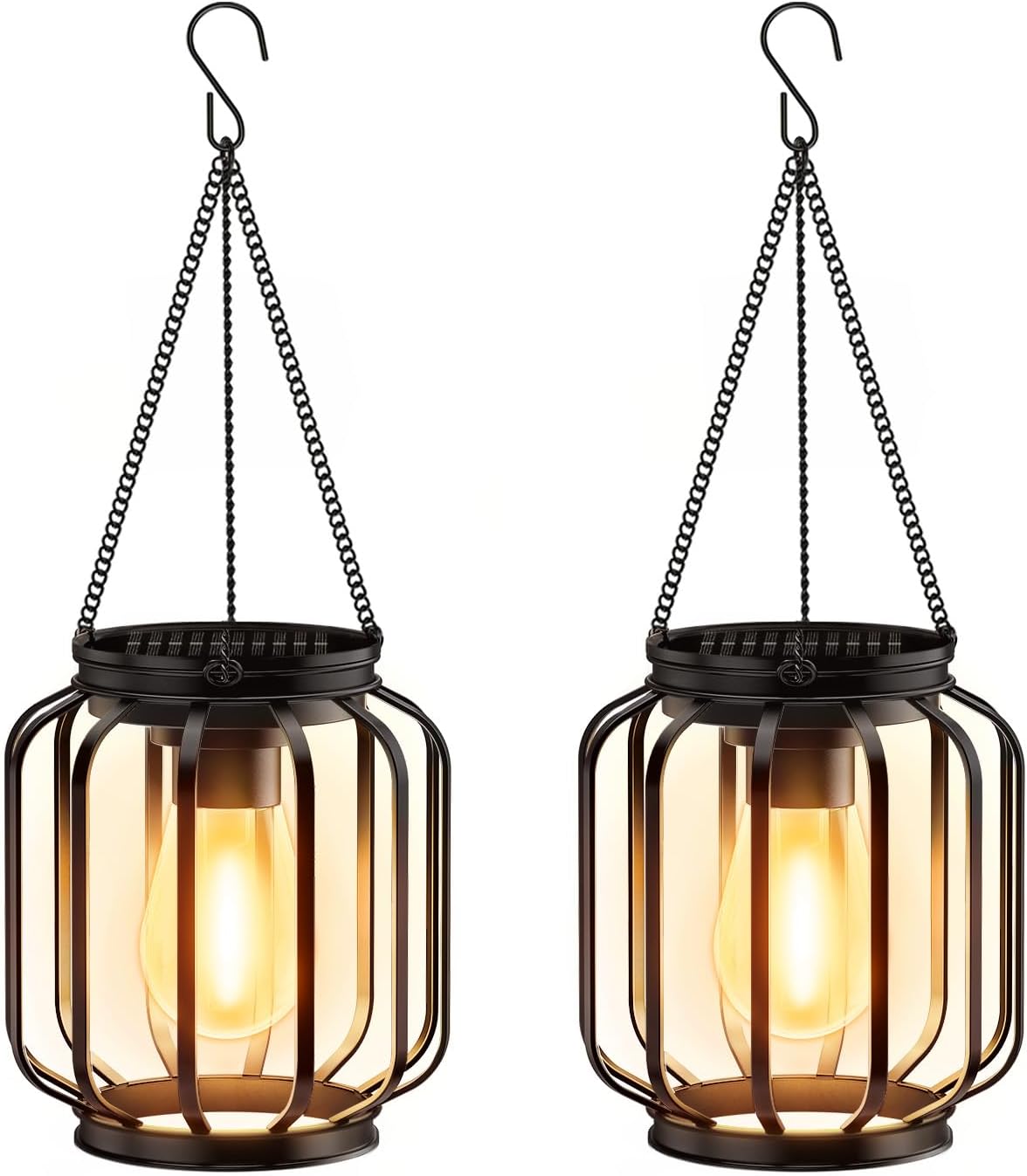 BUCASA Solar Lights Outdoor Garden, 2 Pack Hanging Solar Garden Lanterns with Ch...