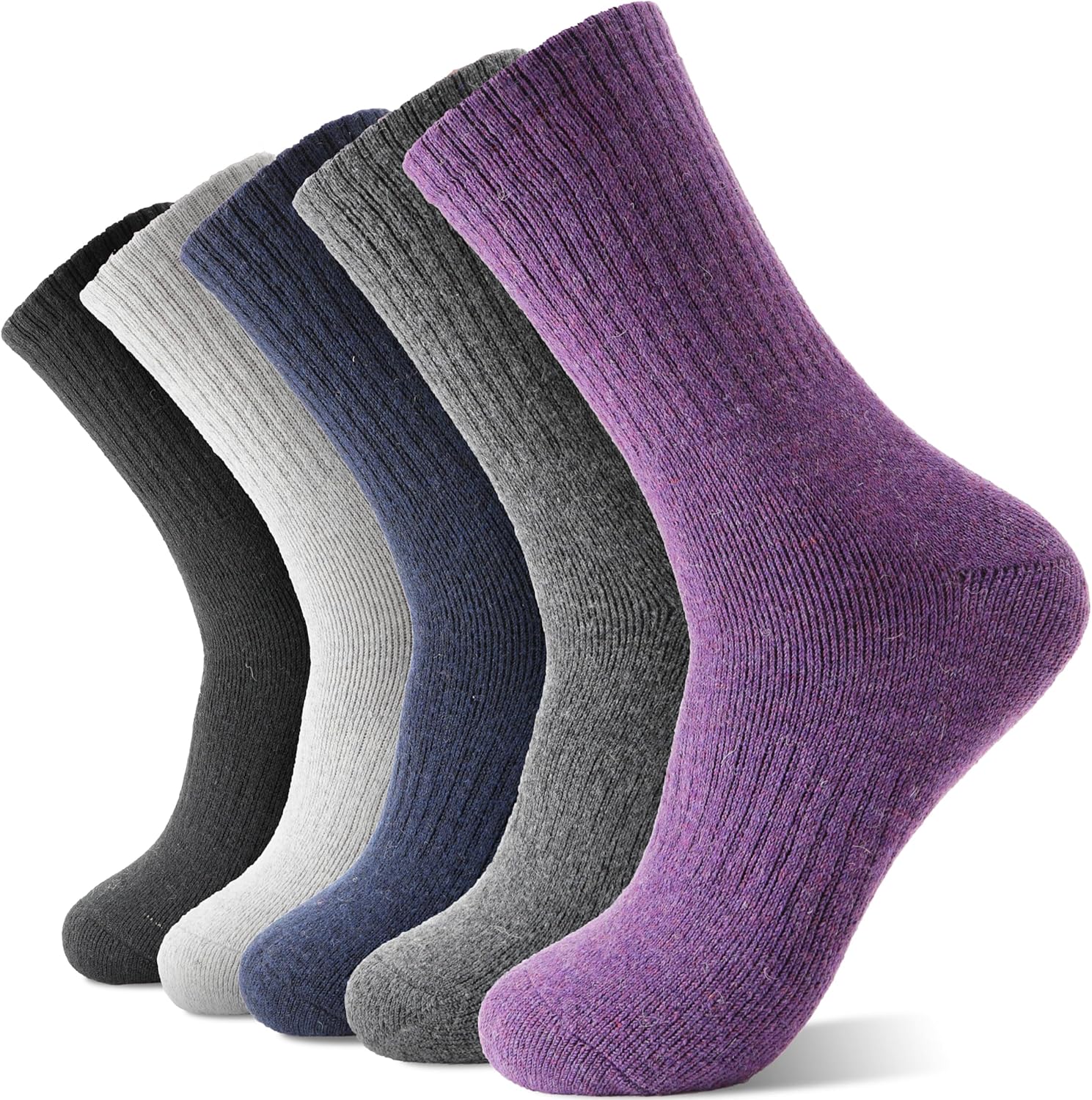 Sandsuced 5 Pack Merino Wool Hiking Socks for Women Warm Winter Thick Thermal Co...