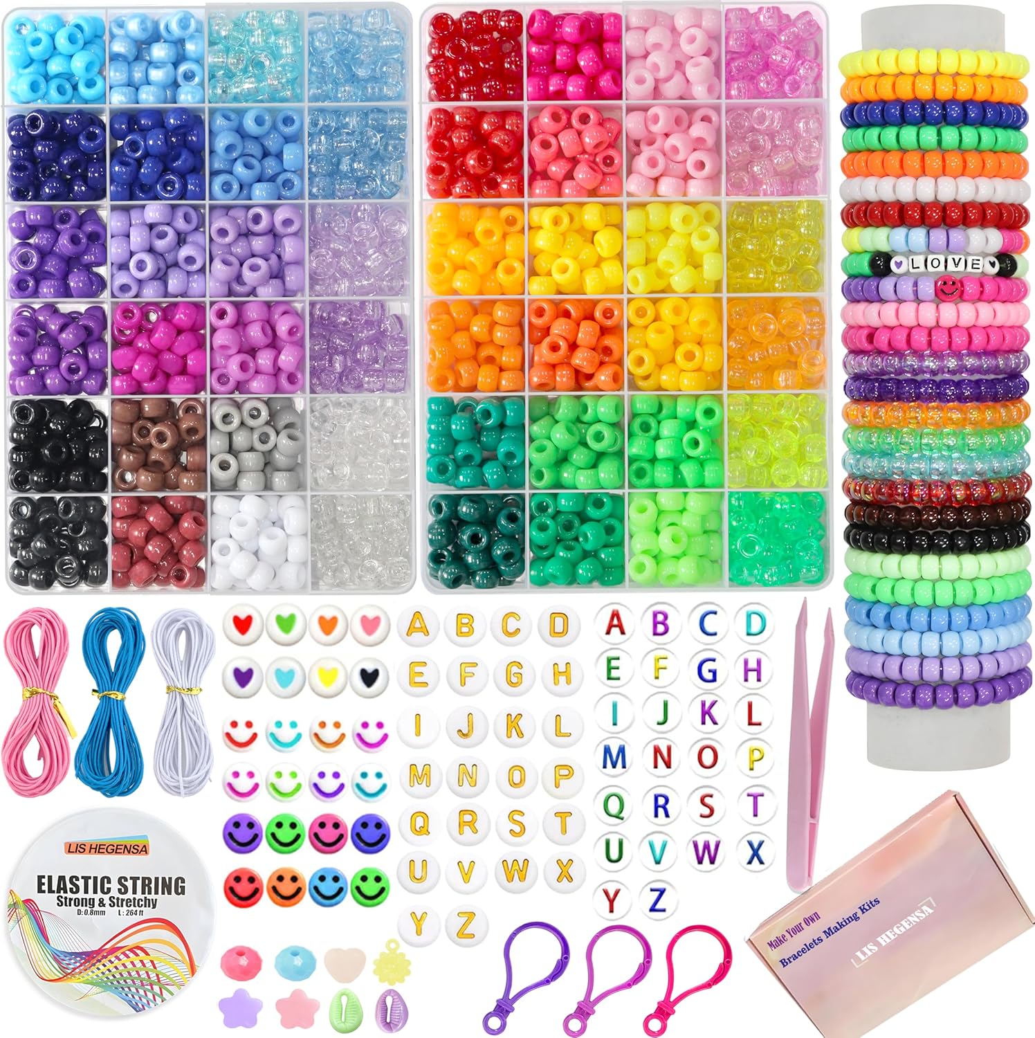 LIS HEGENSA Pony Beads Bulk,Kandi Beads for Neckla...