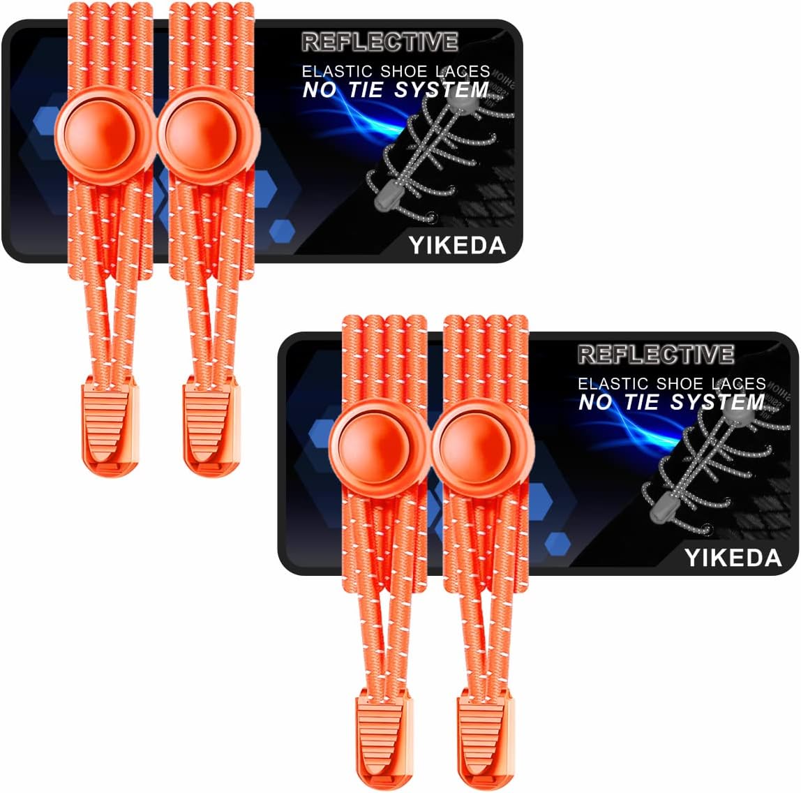 YIKEDA Elastic Laces 2 Pairs of Reflective Elastic Shoelaces for Adults/Kids No...