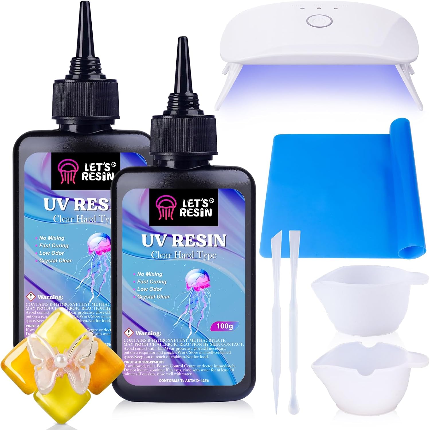 LET'S RESIN UV Resin Kit with Lamp, Upgraded 200g Crystal Clear&Low Odor UV Resi...