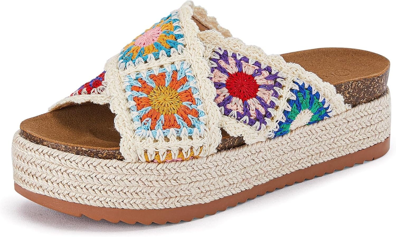 Coutgo Womens Platform Espadrille Sandals Flatform Floral Crochet Cork Open Toe...