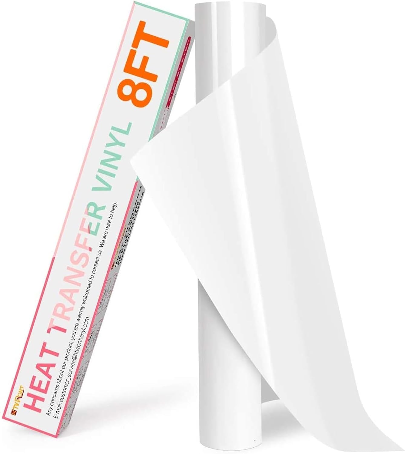 HTVRONT HTV Vinyl Rolls Heat Transfer Vinyl - 12" x 8ft White HTV Vinyl for Shir...