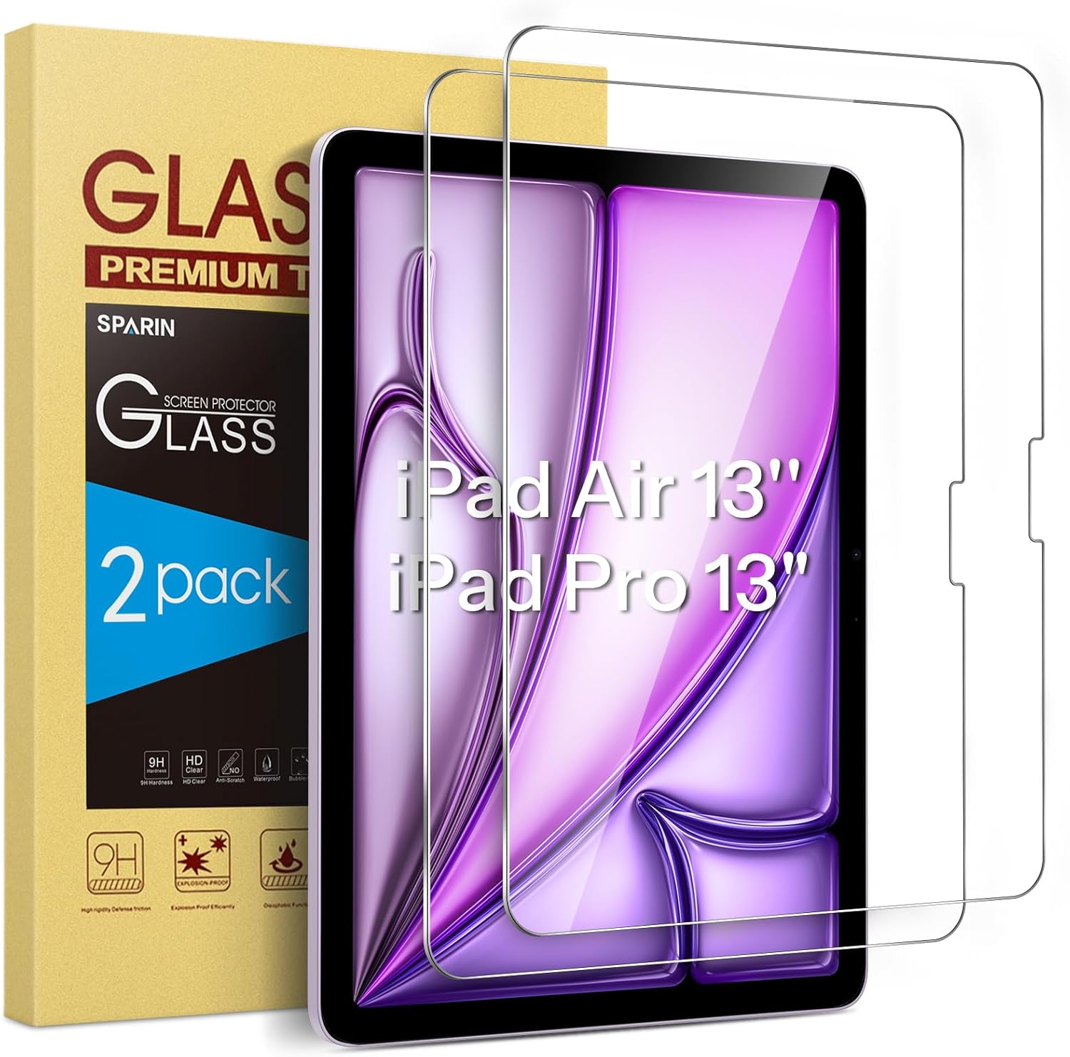 SPARIN 2 Pack Screen Protector for iPad Air 13 Inch M3 2025/ M2 2024 and iPad Pr...