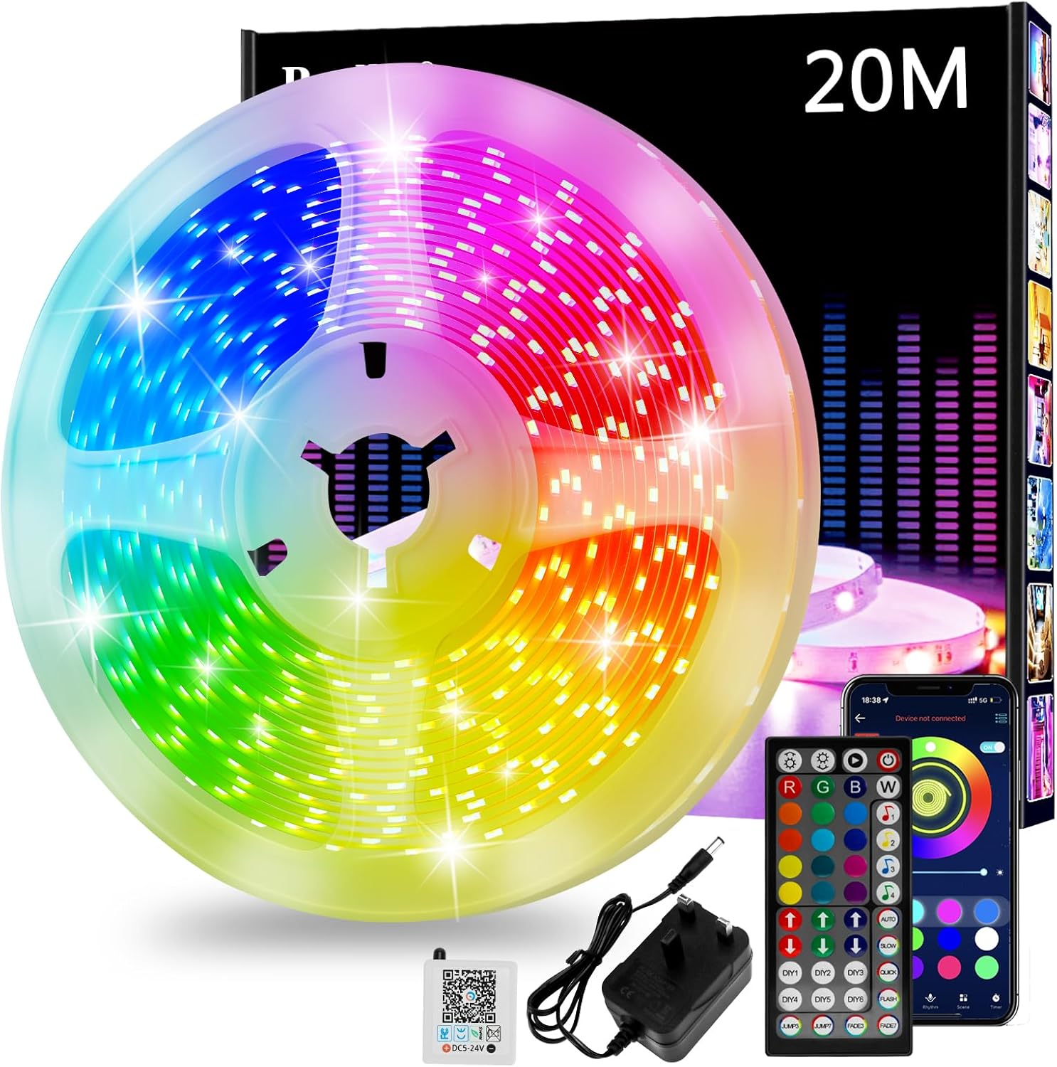 LED Strip Light 20M, RGB Colour Changing Music Sync Led Lights for Bedroom with...