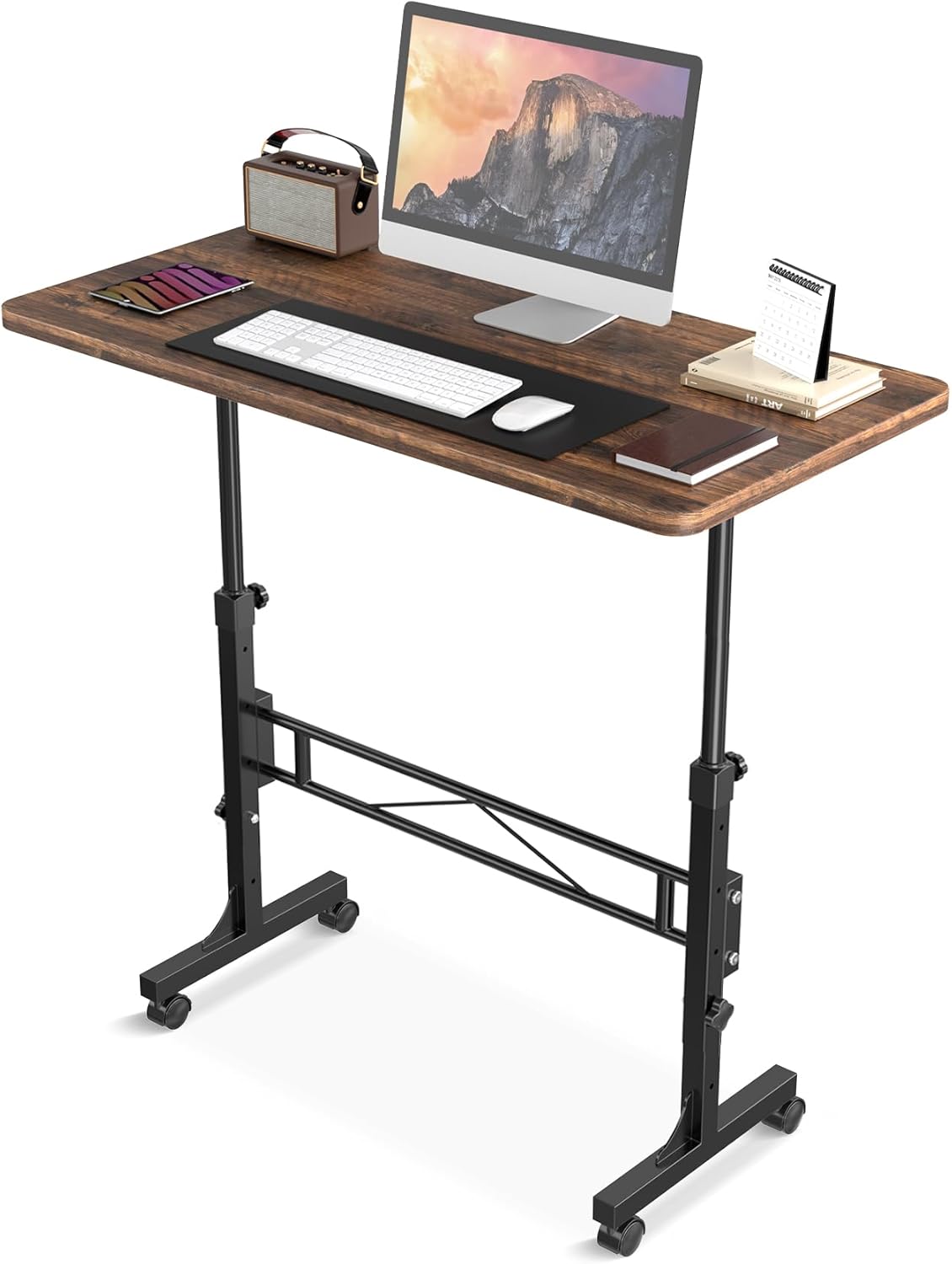 Small Standing Desk Adjustable Height, Mobile Stand Up with Wheels, 32 Inch Port...
