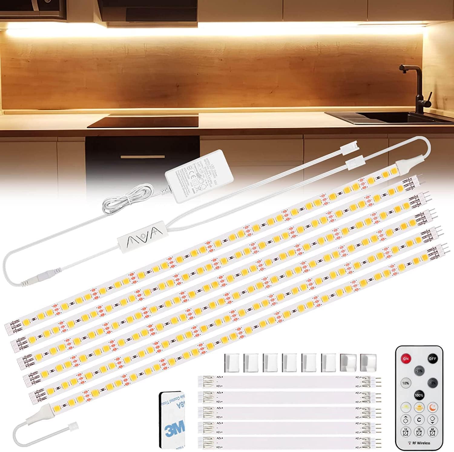 Enteenly Under Cabinet Strip Lights Kit 9.8ft/3m, 12V UK Plug Warm White Dimmabl...