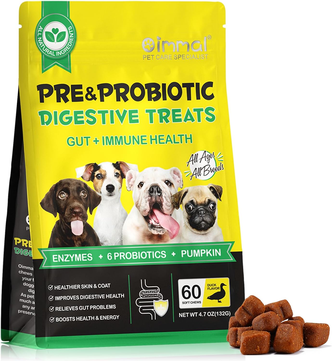Probiotics for Dogs - 60PC Probiotic Digestive Soft Chews for Dog - Support Seas...
