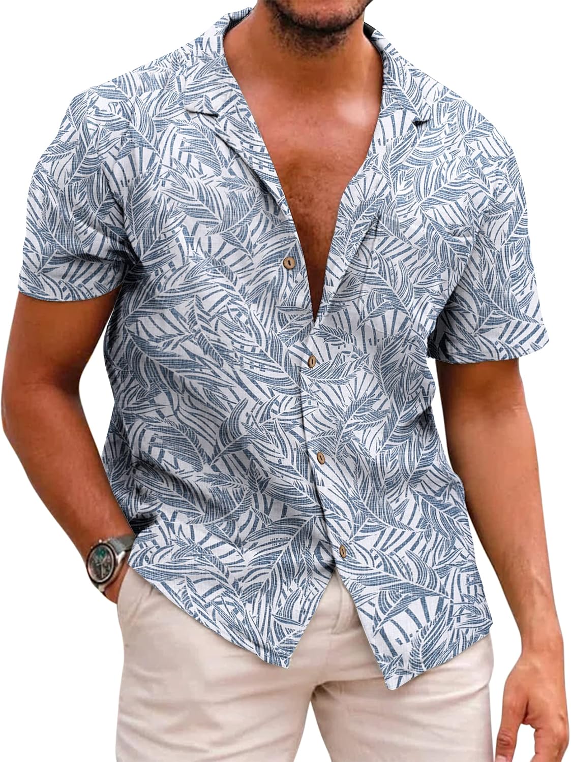 COOFANDY Men's Linen Shirts Casual Short Sleeve Shirts for Men Button Down Holid...