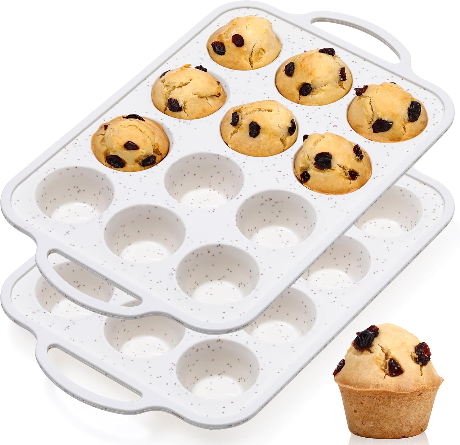 CAKETIME Silicone Muffin Pan, Metal Reinforced Frame Mini Cupcake Pan Easy to Mo...