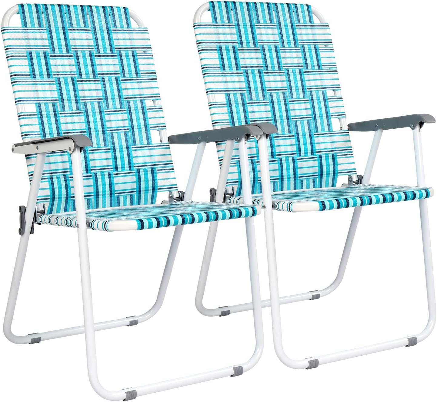 VINGLI Patio Lawn Webbed Folding Chairs Set of 4, Outdoor Beach Chair Portable D...