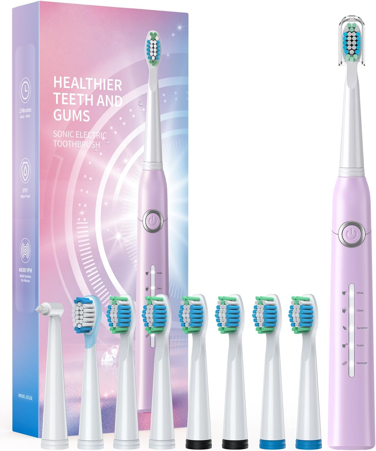 Electric Toothbrush for Adult, Sonic Toothbrushes with 8 Brush Heads 40000 VPM 5...