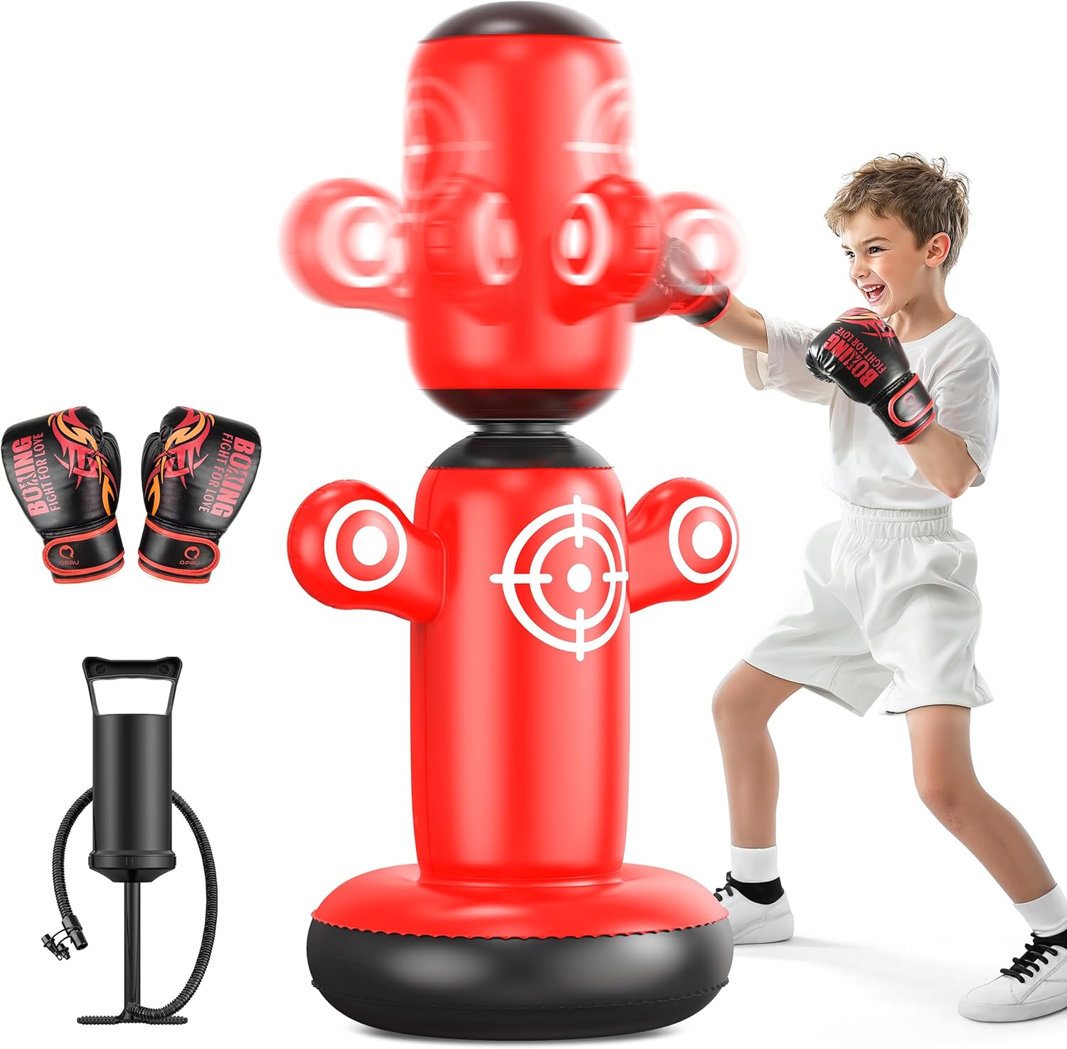 QPAU 360° Rotatable Punching Bag for Kids, Lager 64” Kids Punching Bag with Glov...