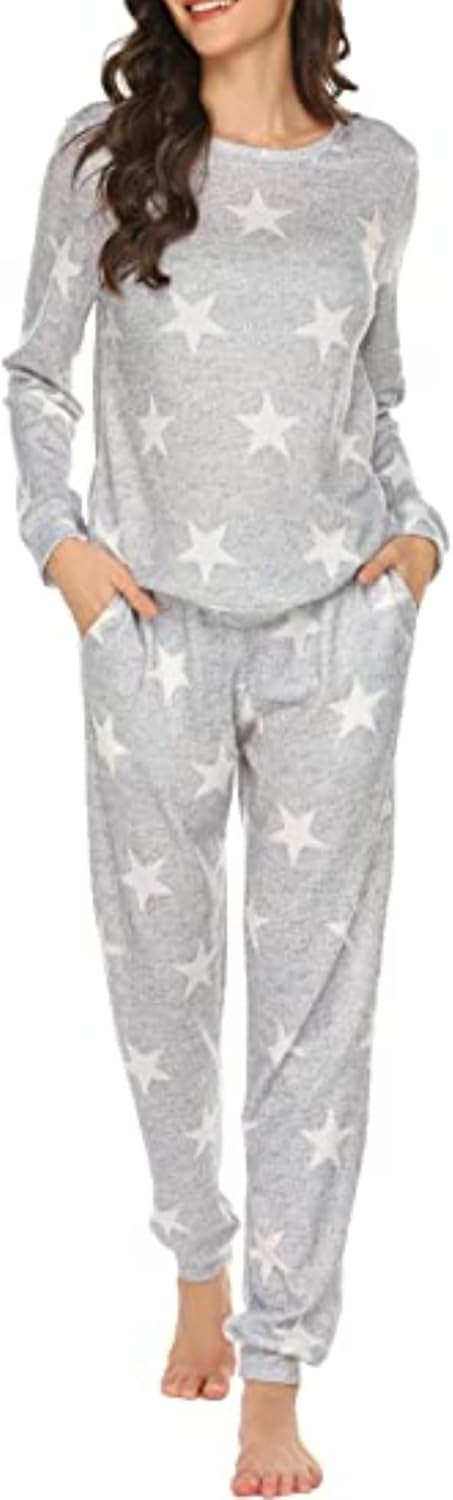 Ekouaer Womens Jogger Pajama Sets Long Sleeve Sleepwear Round Neck Nightwear Sof...