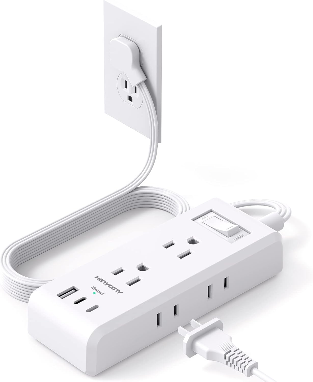 Flat Plug Power Strip, Ultra Thin Extension Cord, 6 Outlets 3 USB Ports(2 USB C)...