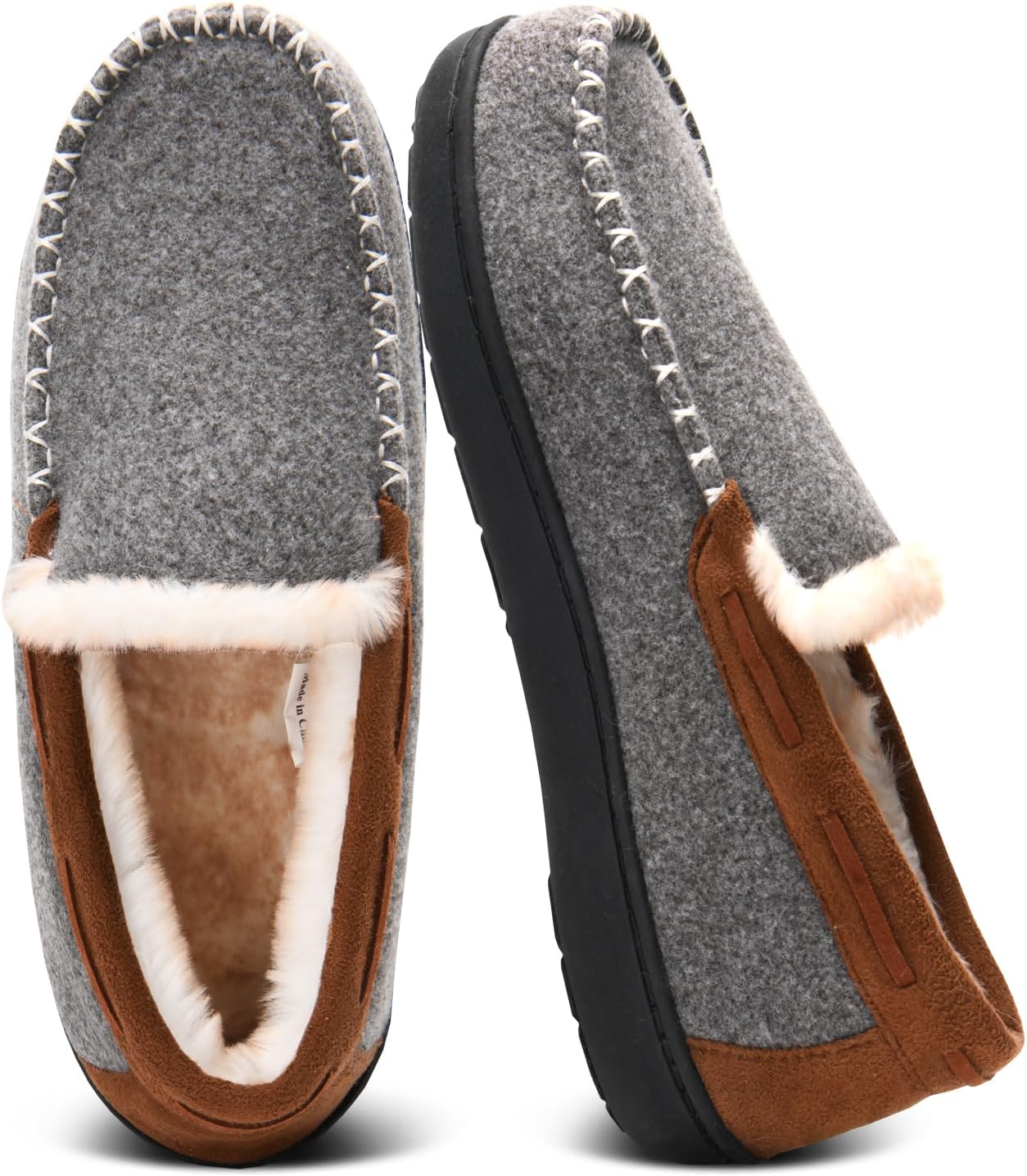 Men's Fuzzy Moccasin House Slippers Memory Foam, Cozy Mens Fluffy Warm Indoor Sl...