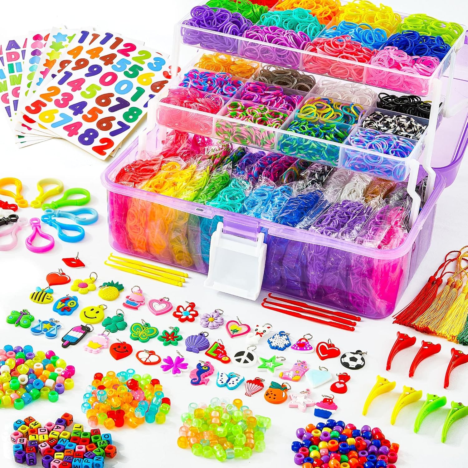 INSCRAFT 17500+ Rubber Loom Bands with 3 Layer Container, 28 Colors, 600 S-Clips...