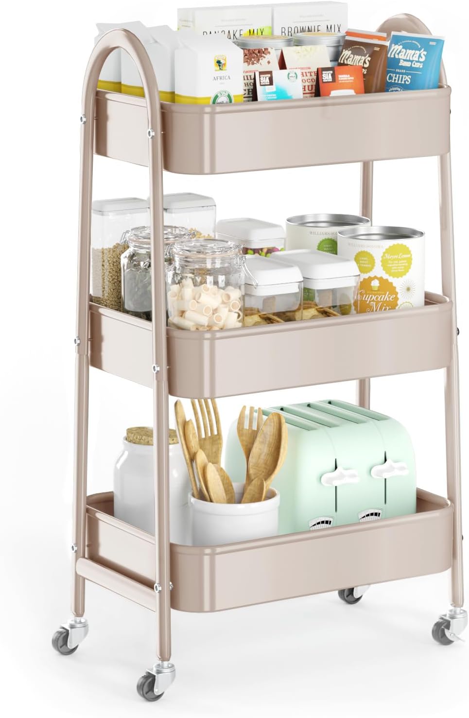 EAGMAK 3 Tier Utility Rolling Cart, Metal Storage Cart with Handle and Lockable...