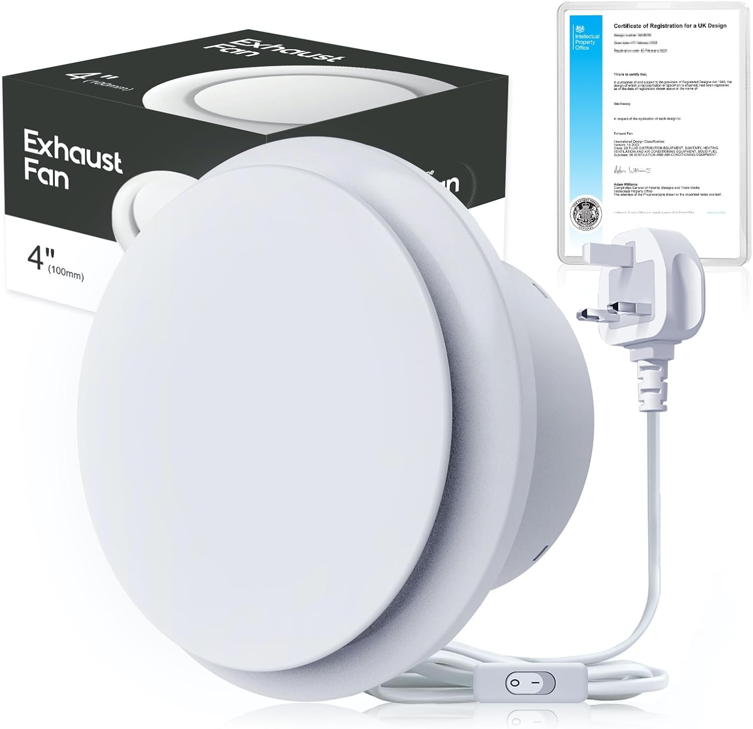 SBONNI 100mm / 4 inch Extractor Fan Bathroom with Switch - Upgraded Silent Power...
