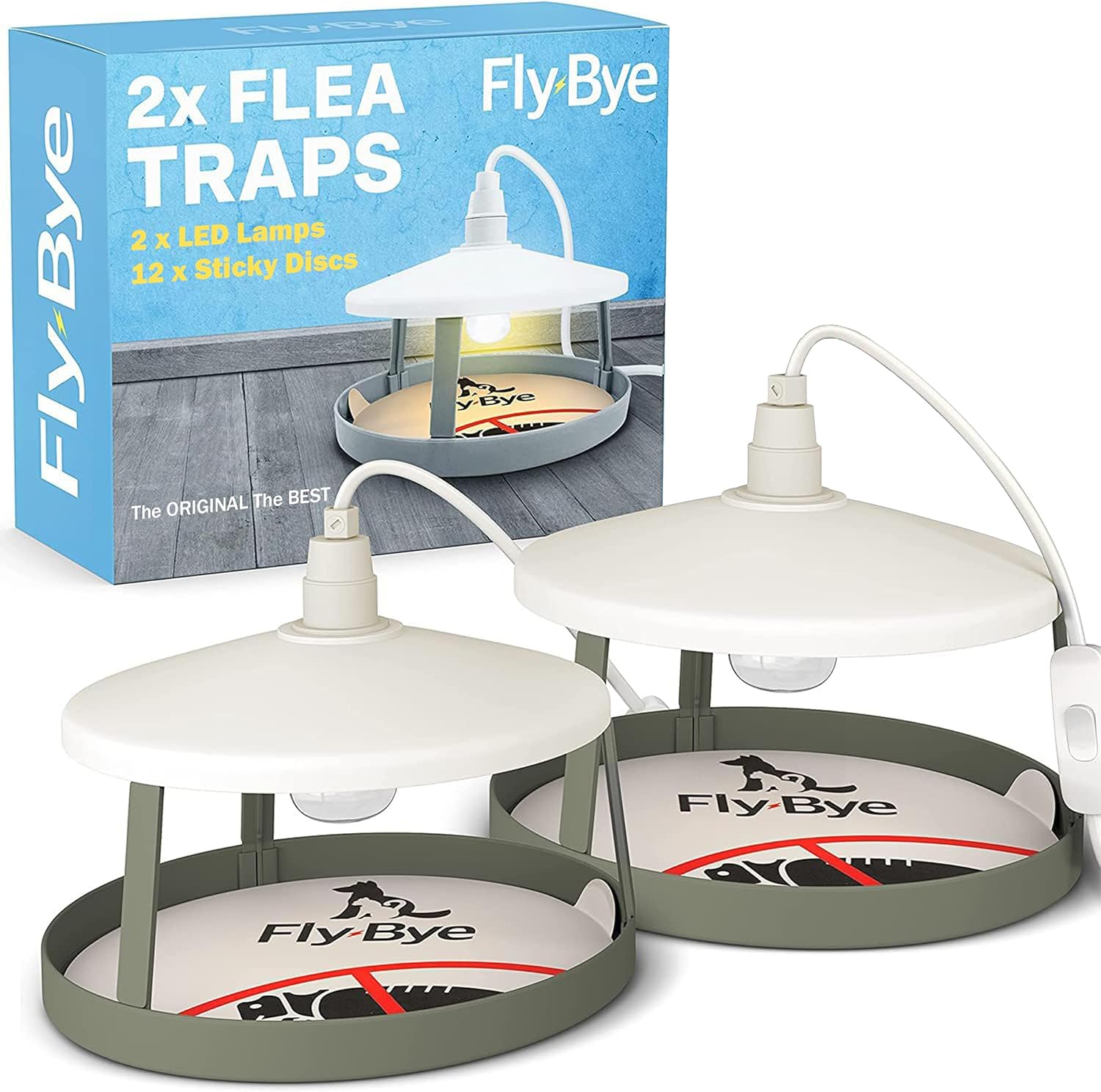 Fly-Bye Flea Trap Kit - 2x Flea Traps & 12 Sticky Pads for Home - Non-toxic, Uns...