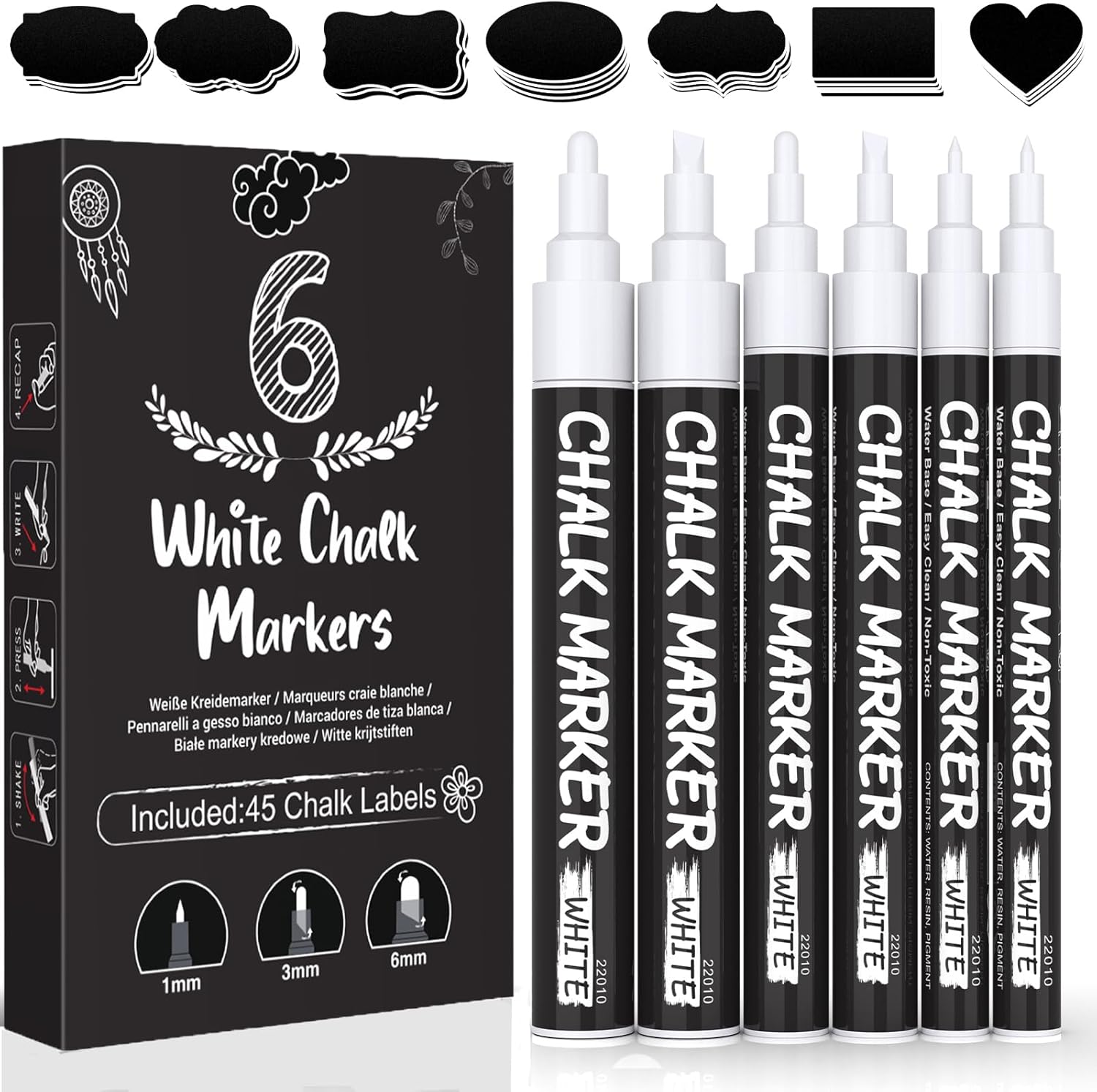 AOSUCO White Chalk Pens, Washable Liquid Chalk Pens for Blackboards, Window, Gla...