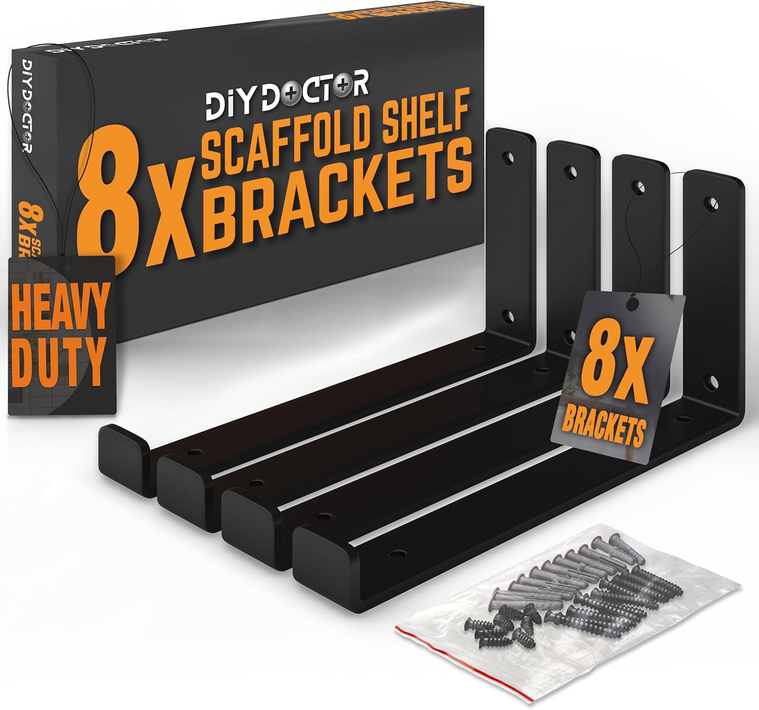DIY Doctor Heavy-Duty Black Scaffold Board Shelf Brackets (Set of 8) – Industria...