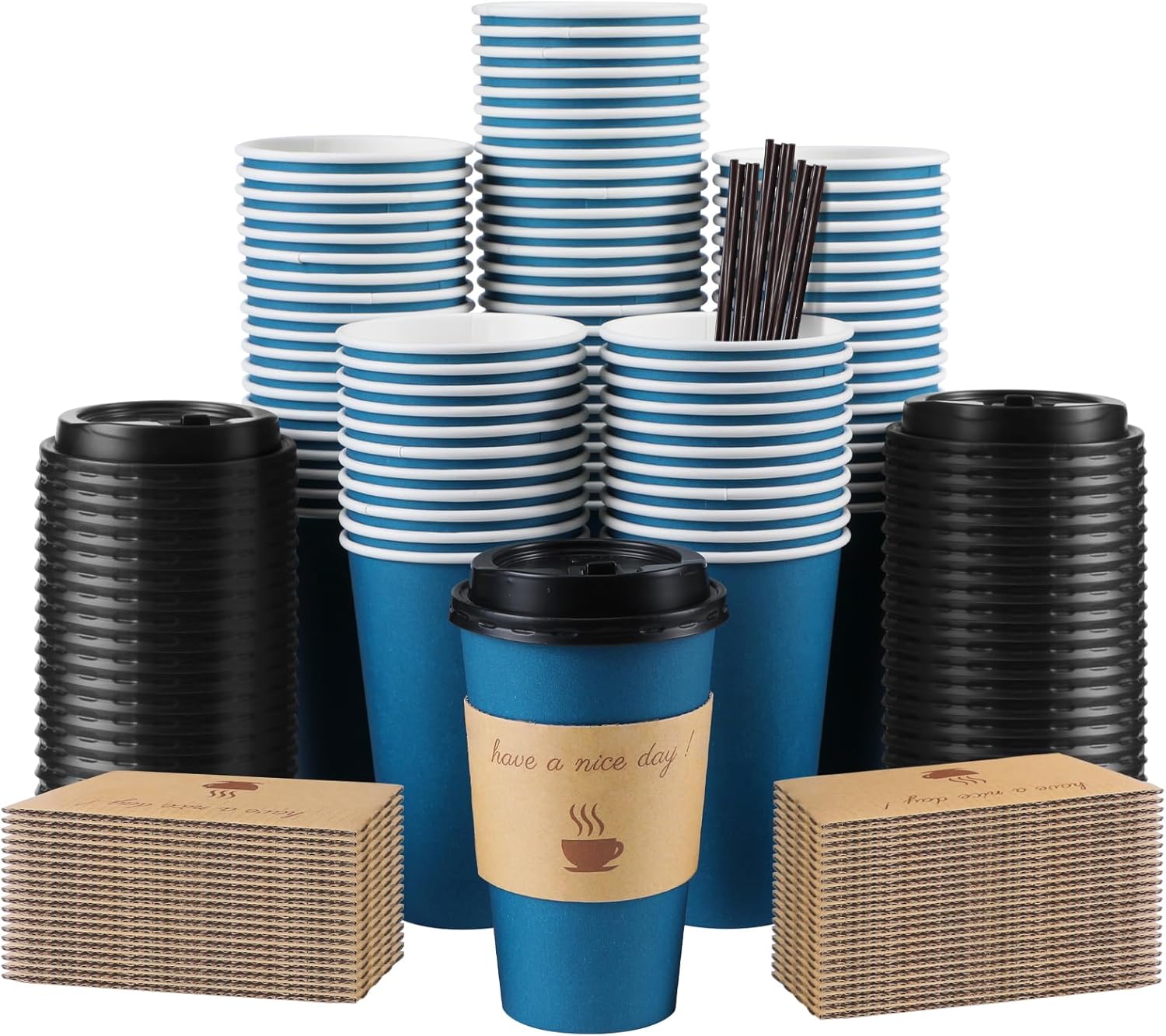 100 Pack 16 oz Coffee Cups with Lids, Disposable To Go Paper Coffee Cups with Sl...