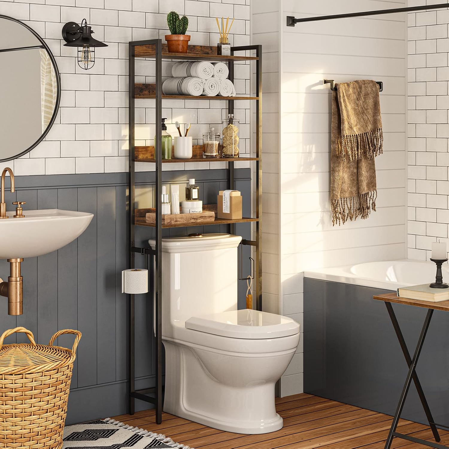 Over The Toilet Storage Rack, 4 Tier Bathroom Organizer Over Toilet, Freestandin...