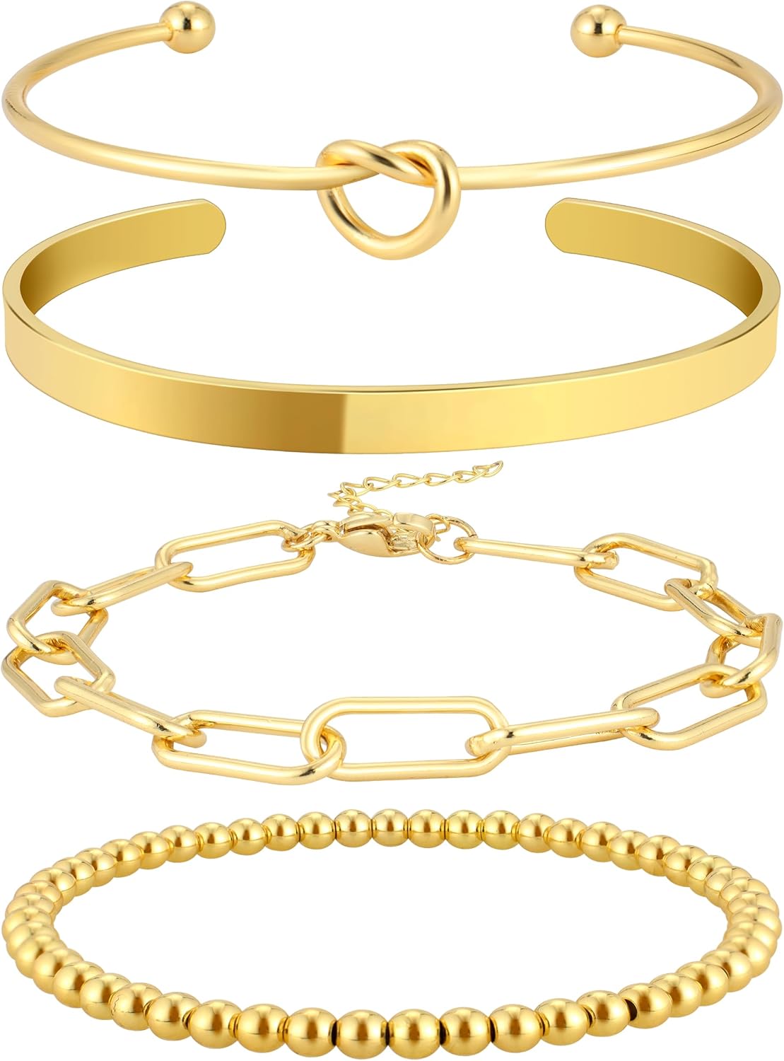 Reoxvo 14k Gold Plated Charm Bangle Cuff Bracelet Set for Women Stack Non Tarnis...