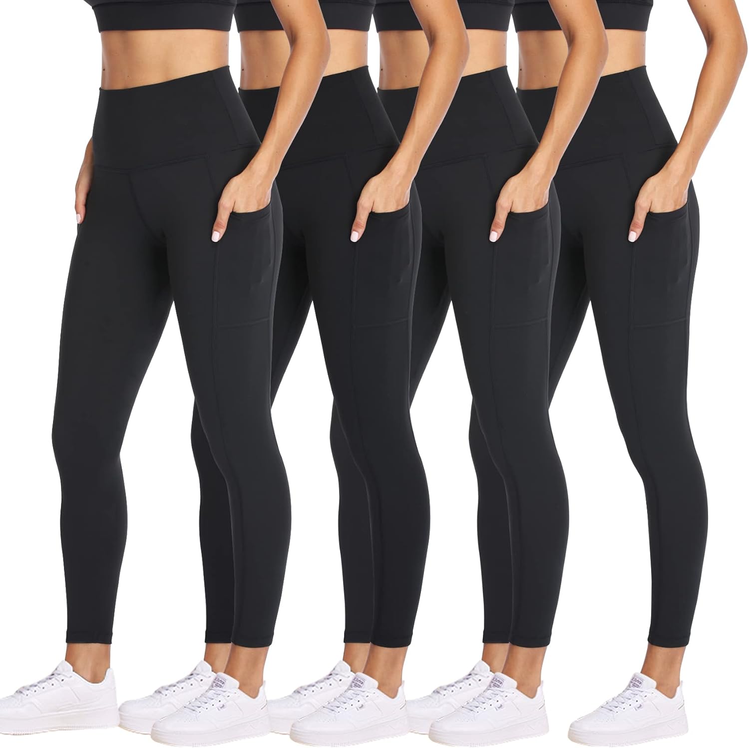 NexiEpoch 4 Pack Leggings for Women with Pockets- High Waisted Tummy Control for...