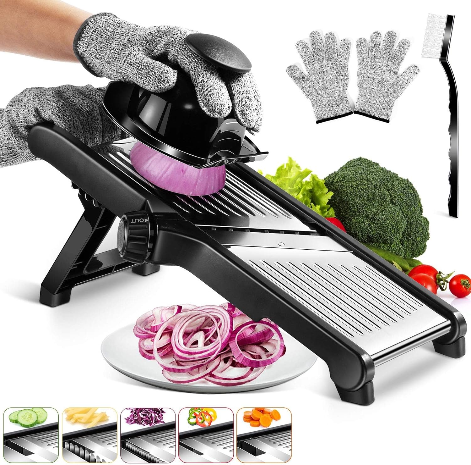 Mastertop Mandoline Food Slicer, 3 in 1 Stainless Steel Mandoline Vegetable Slic...