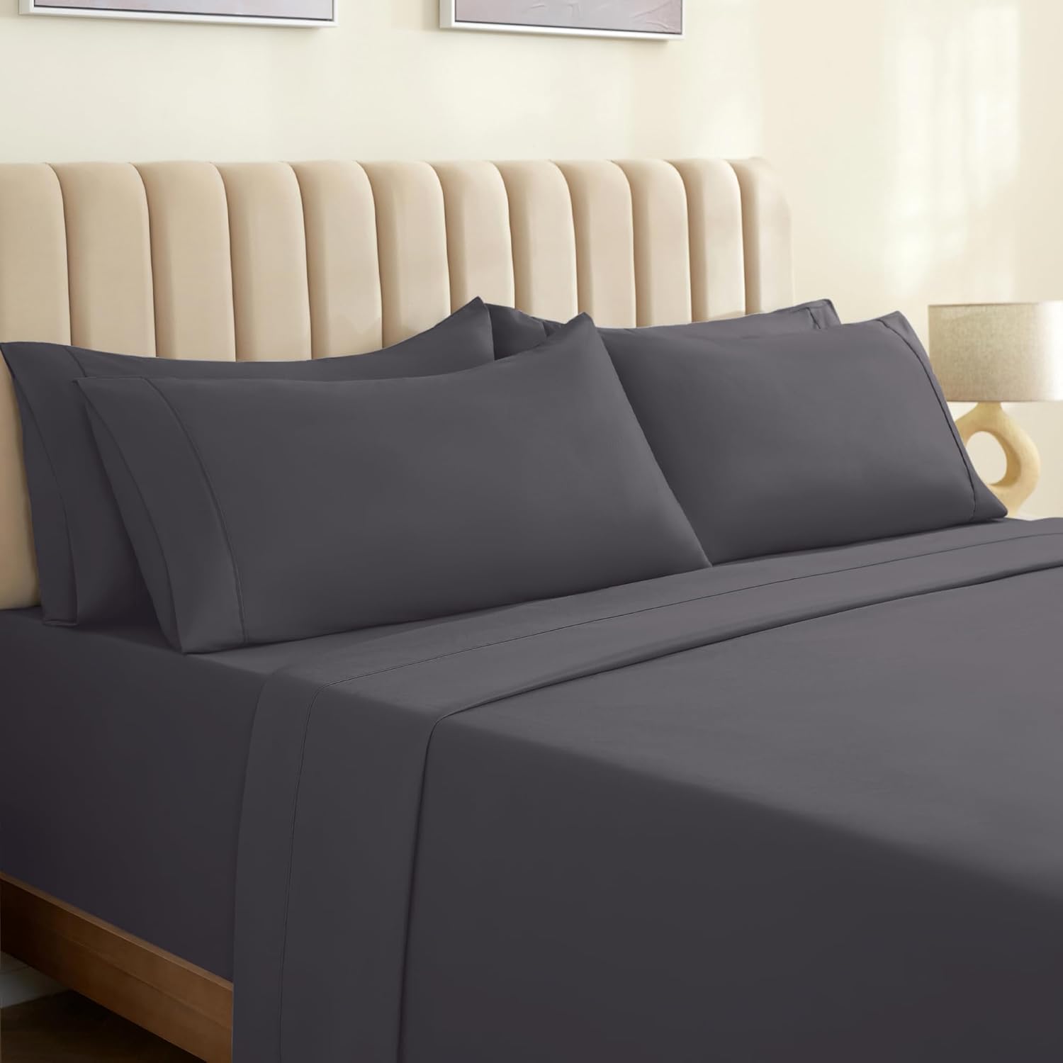 LuxClub 6 PC California King Size Sheet Set Sheets Deep Pockets 18" Eco Friendly...