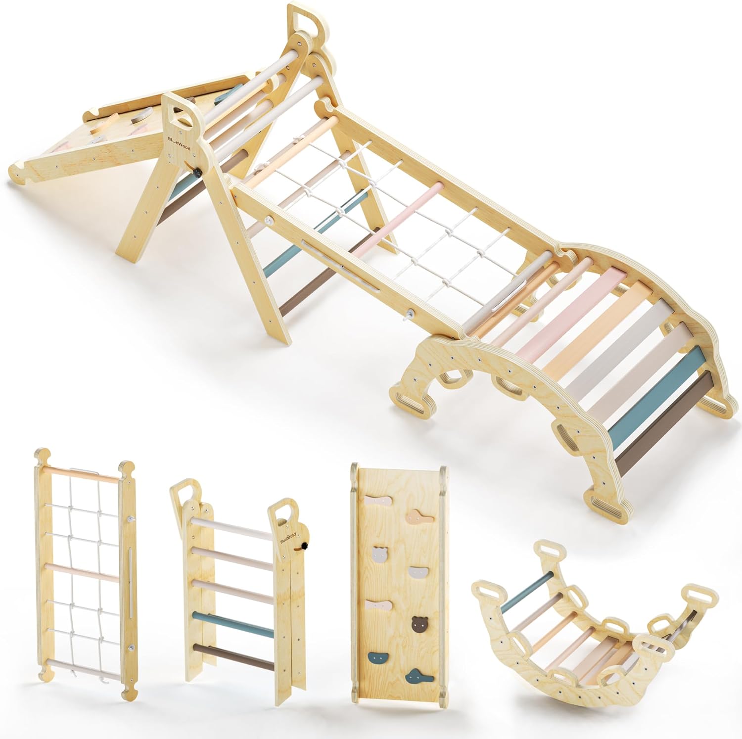 BlueWood 2025 8 in 1 Pikler Triangle Climbing Set Toddler Toys Indoor Baby Jungl...
