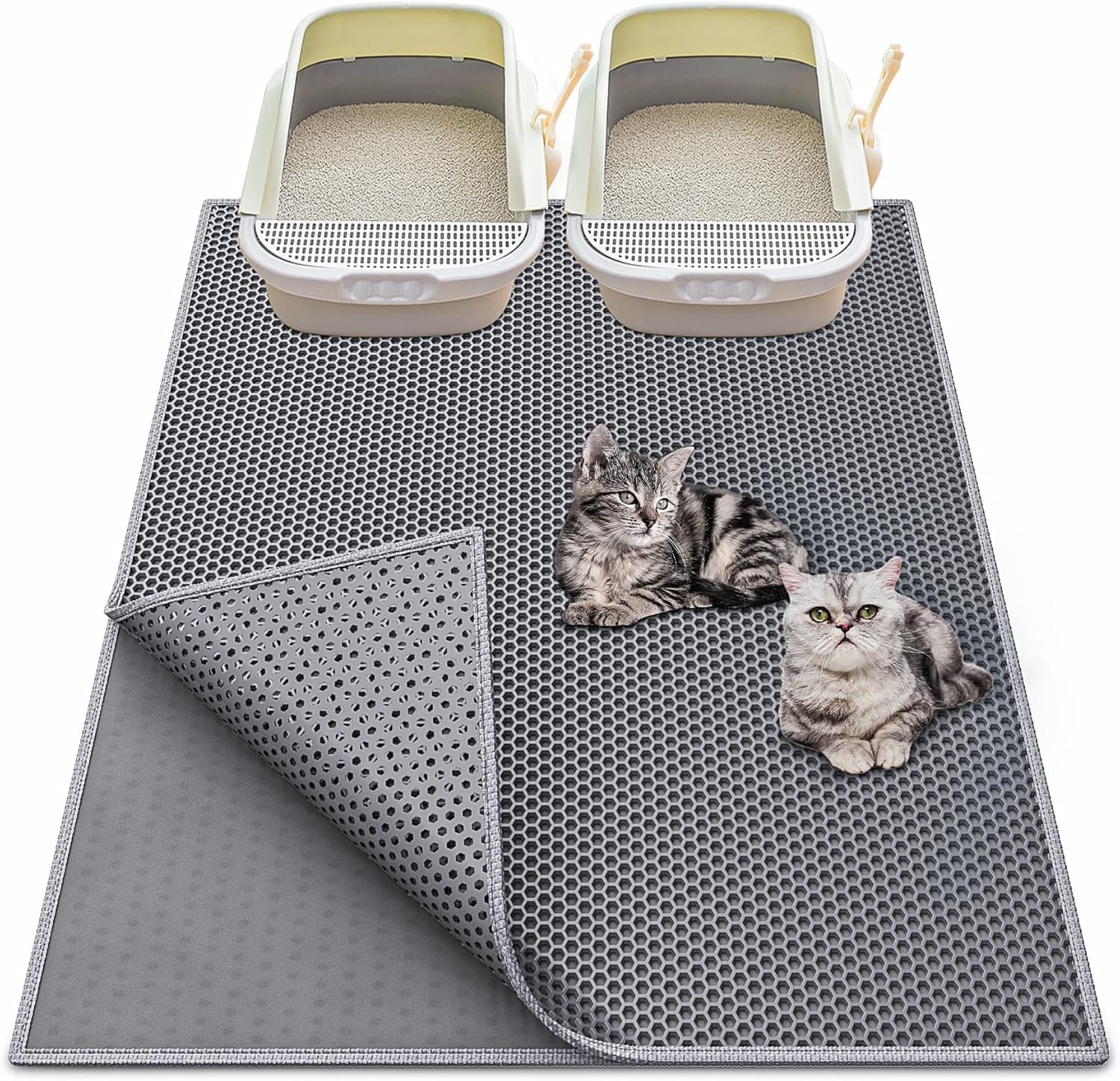 Cat Litter Box Mat: 36"x 30" Waterproof Kitty Cat Litter Trapping Mat, Easy-Clea...