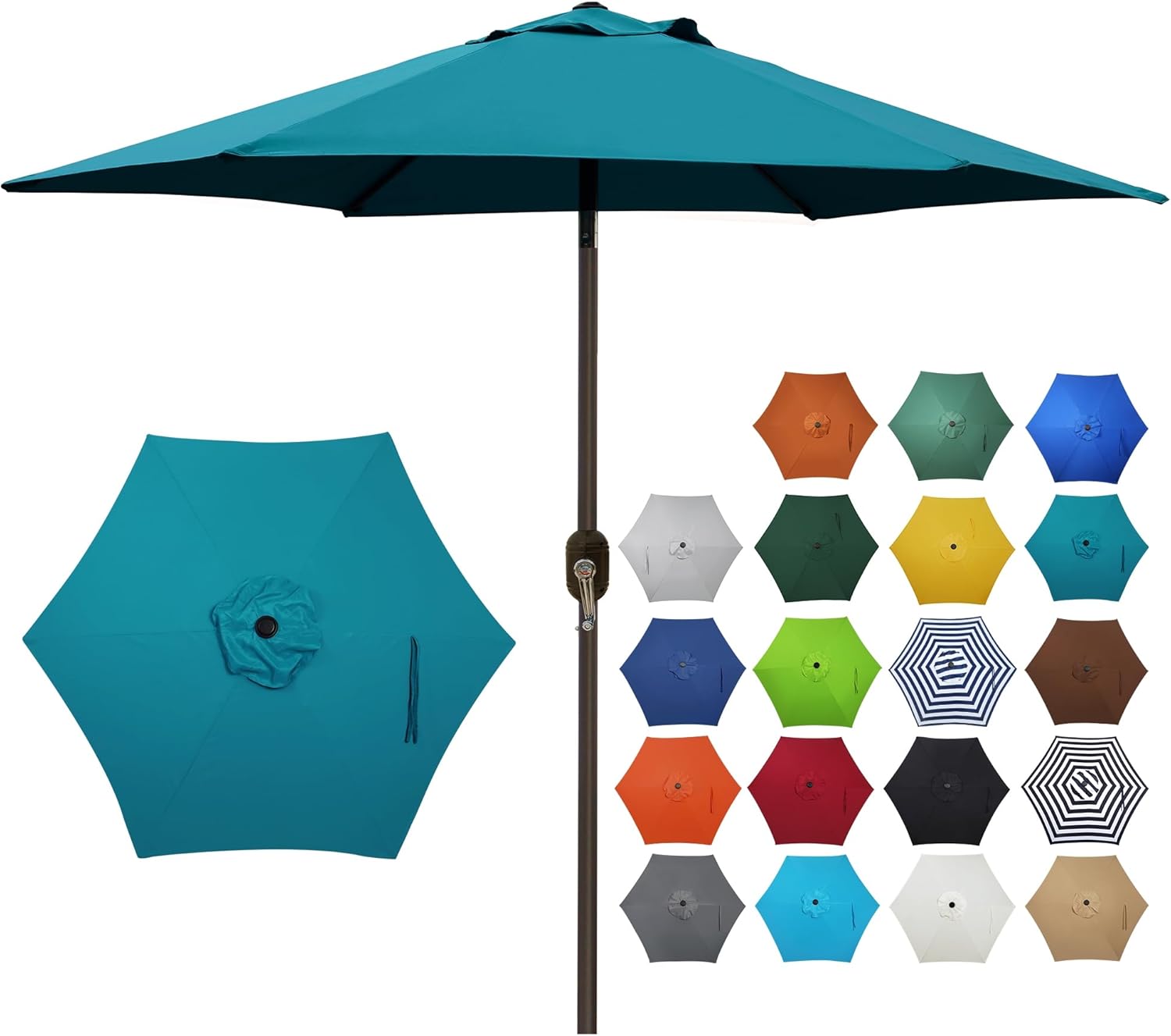 Blissun 7.5 ft Patio Umbrella, Yard Umbrella Push Button Tilt Crank (Cerulean)