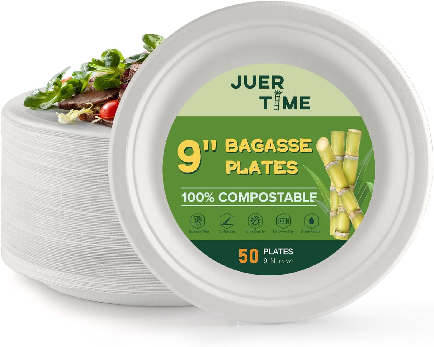 Juertime Strong Disposable Paper Plates - 9 inch H...