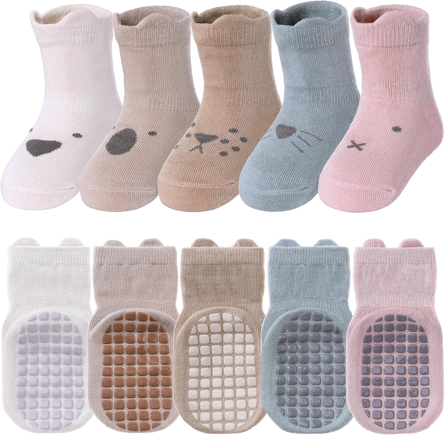 TRUEHAN 5 Pairs Toddler Non Slip Socks with Grips Baby Socks for Kids Girls Boys...