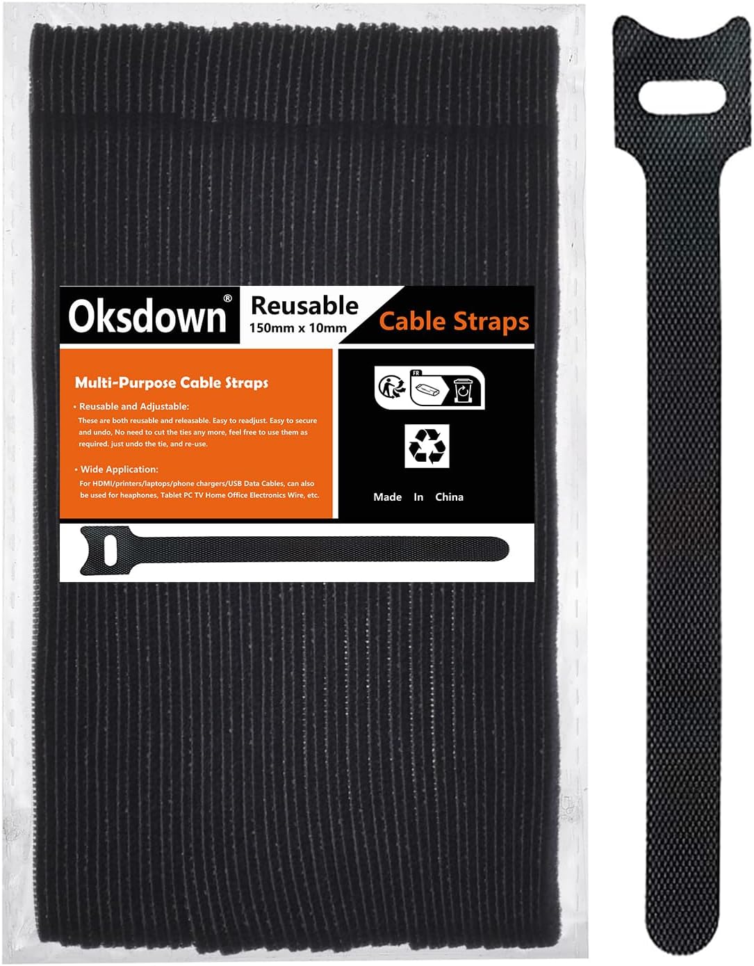 Oksdown Cable Tie Reusable Black 50 Pack Straps Adjustable Releasable Extension...