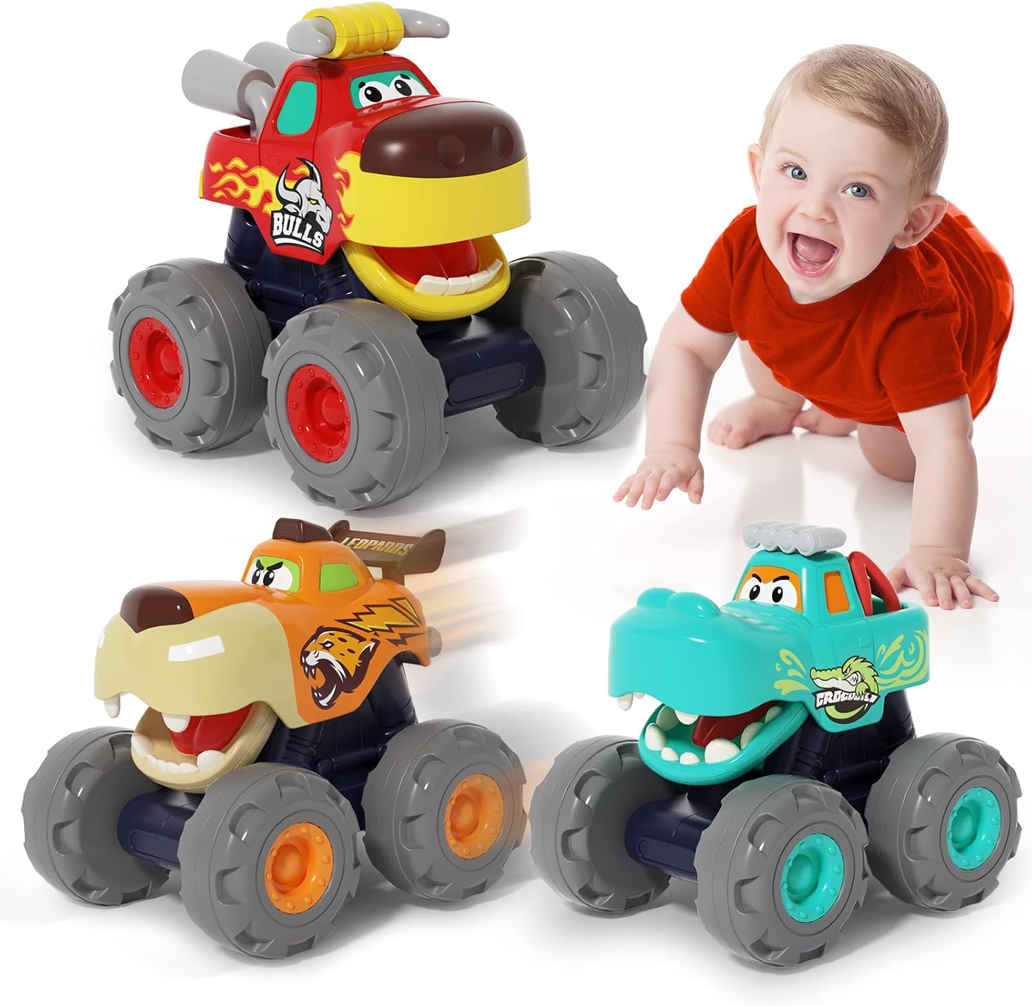 SunnyPal Toys for 1 Year Old Boys - 3 Pack Car Toys for 2 Year Old Boy, Monster...