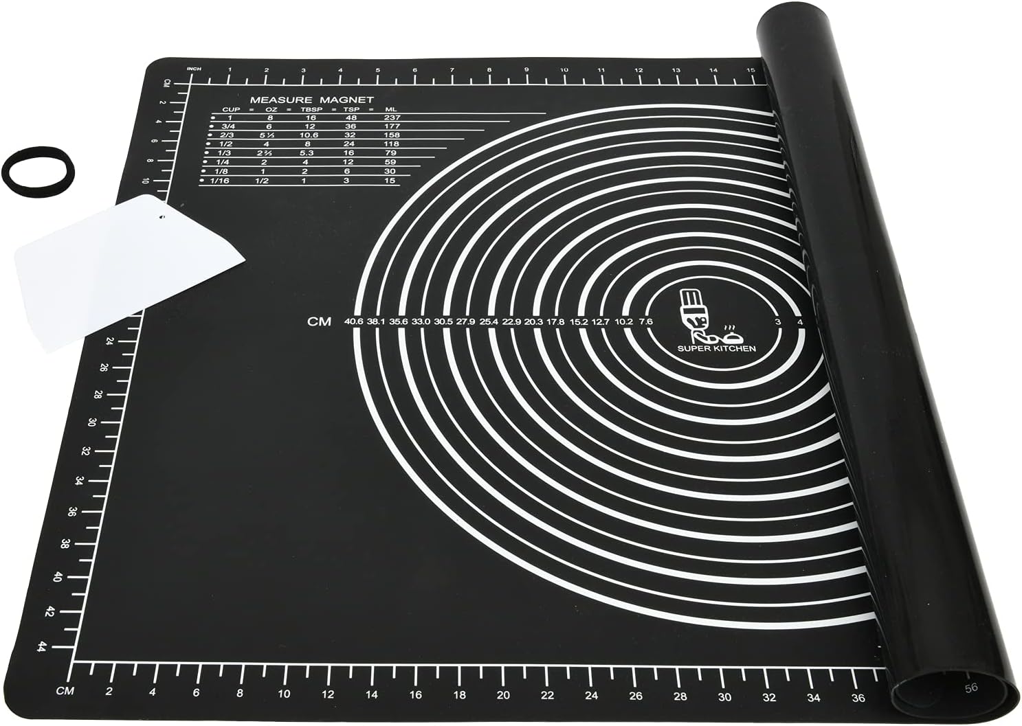 SUPER KITCHEN Nonstick Silicone Baking Pastry Mat with Dough Scraper, Nonslip Kn...