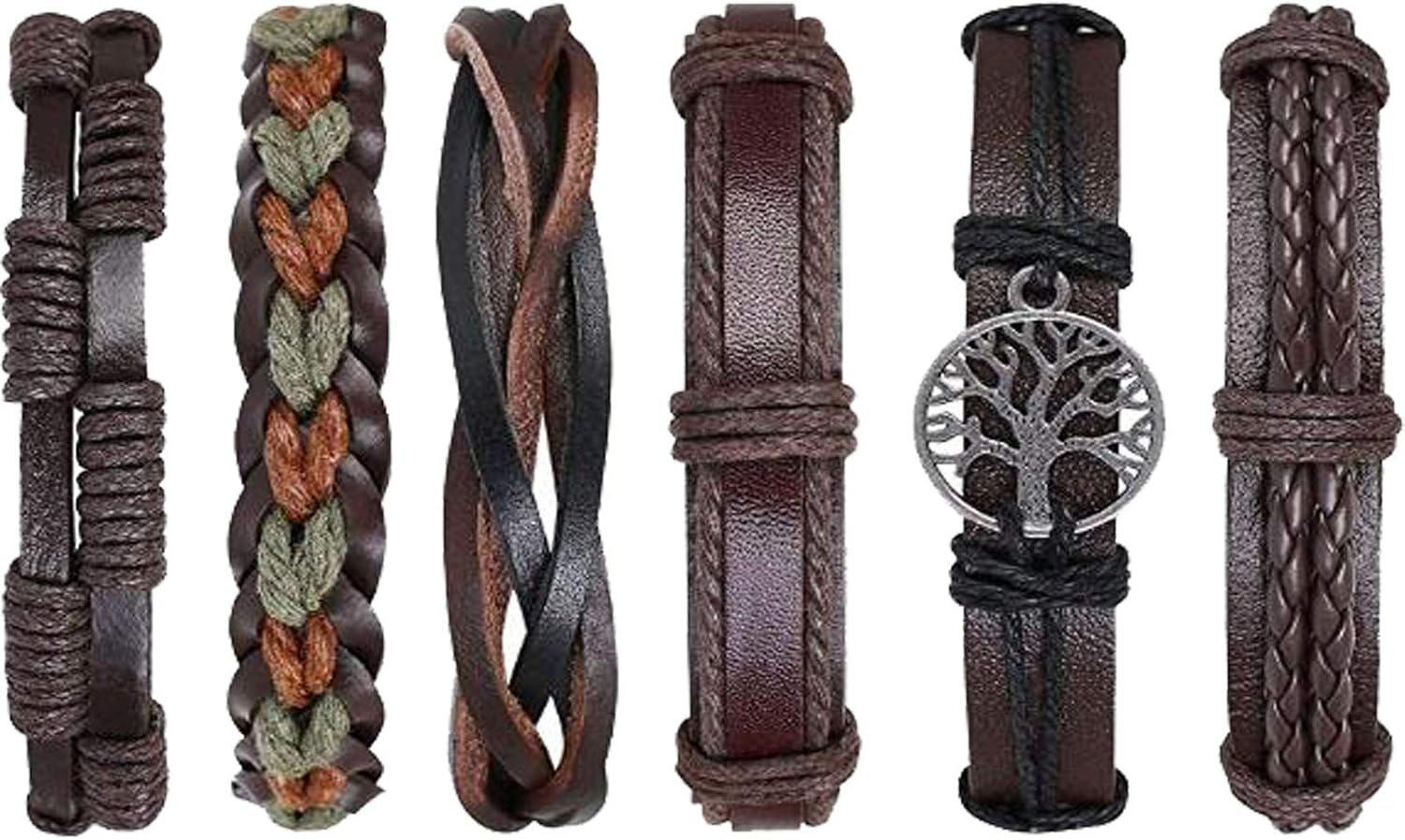 flintronic Leather Bracelet, 6Pcs Adjustable Fashion Punk Braided Men & Women Ro...