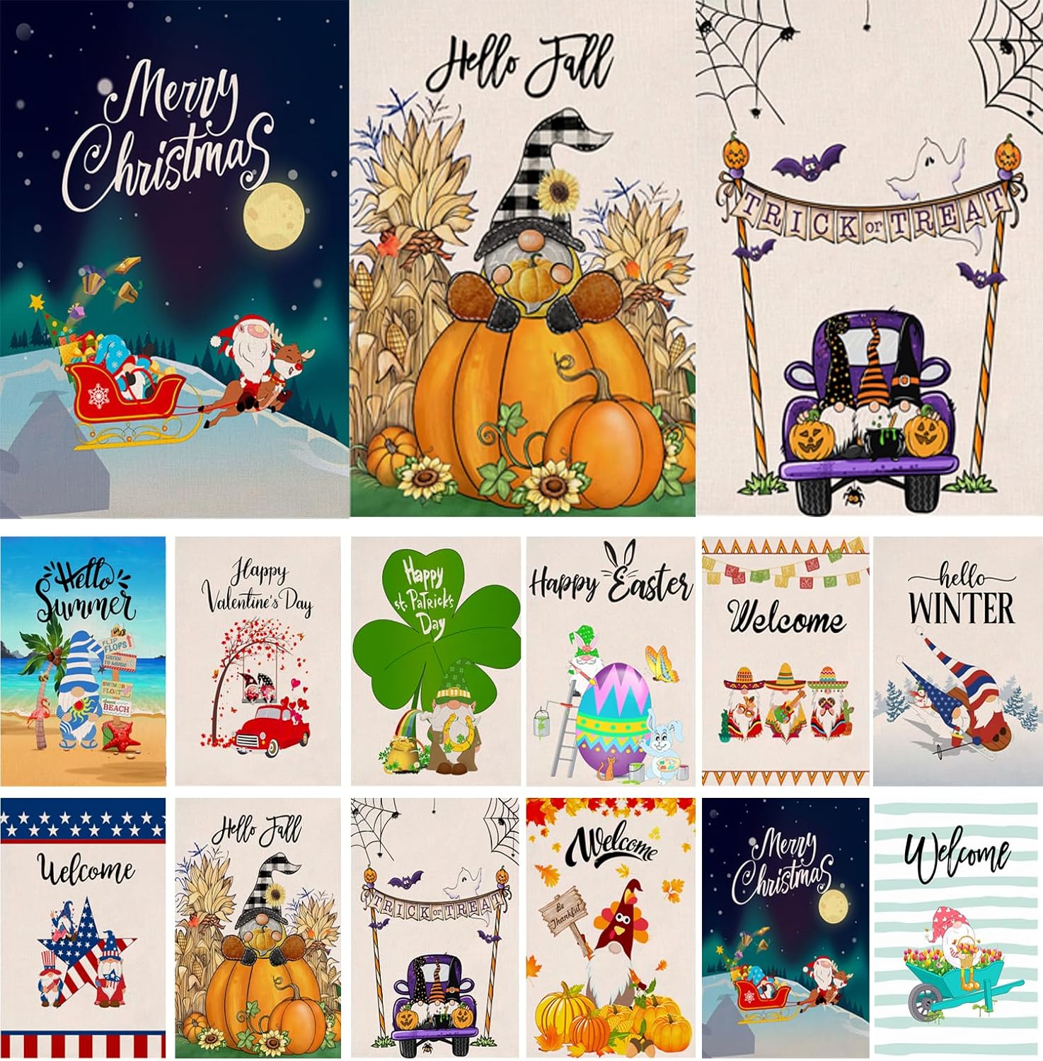 CDLong Gnome Seasonal Garden Flag Set of 12-Vertical Double Sided 12.5 x 18 Inch...