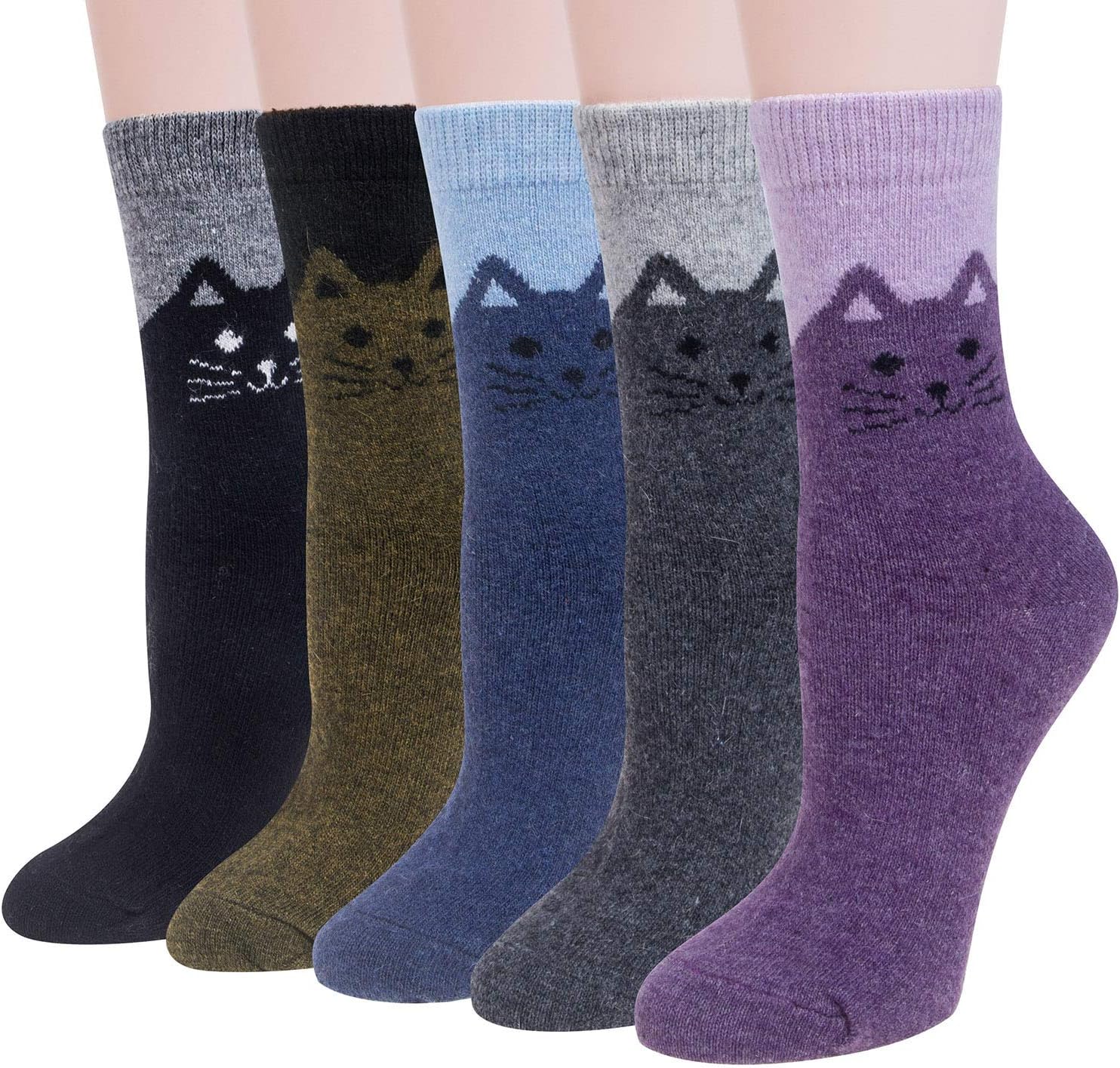 Justay 5 Pairs Womens Wool Socks Thick Warm Winter Socks Casual Cozy Socks Vinta...