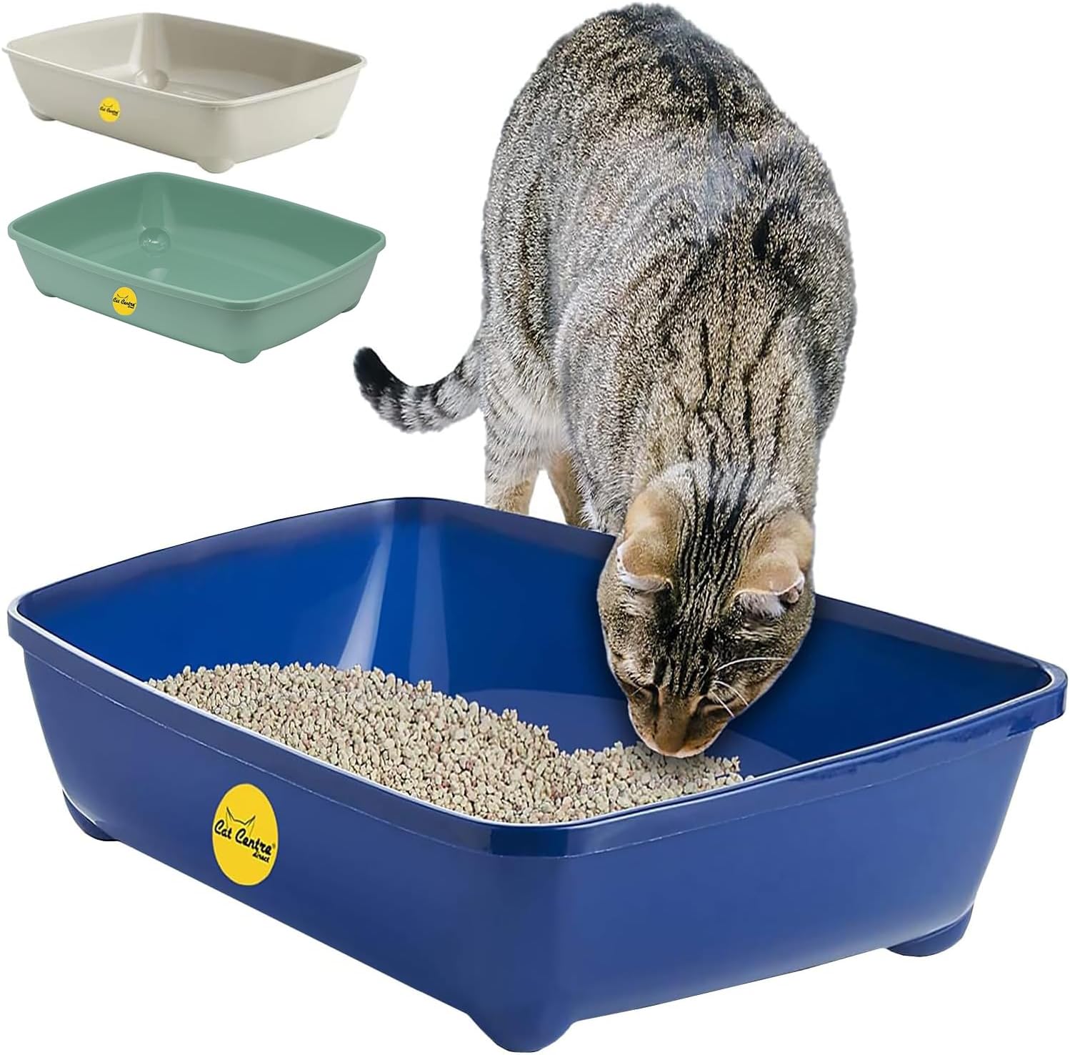 CAT CENTRE Dark Blue Jumbo Open Cat Litter Tray 56cm XL Pet Toilet Kitten Easy C...