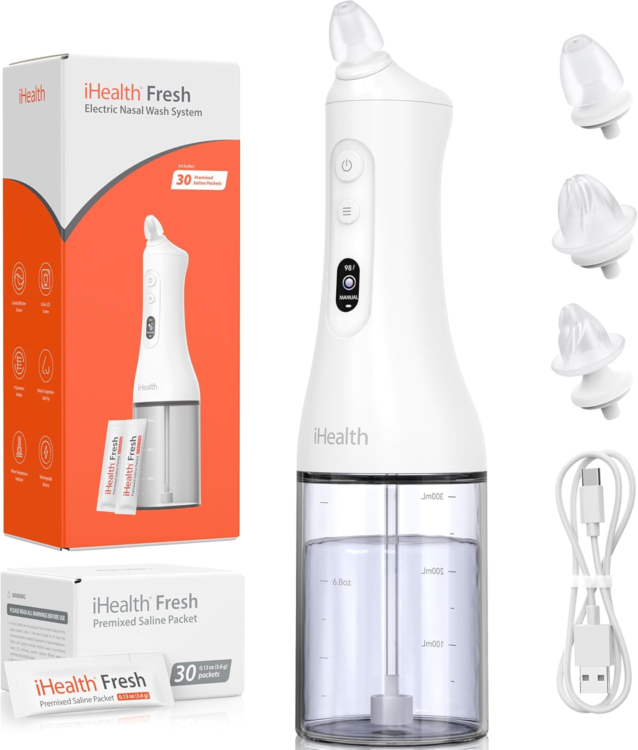 iHealth Electric Nasal Irrigation System, Nose Cleaner Sinus Rinse, Neti Pot Sys...