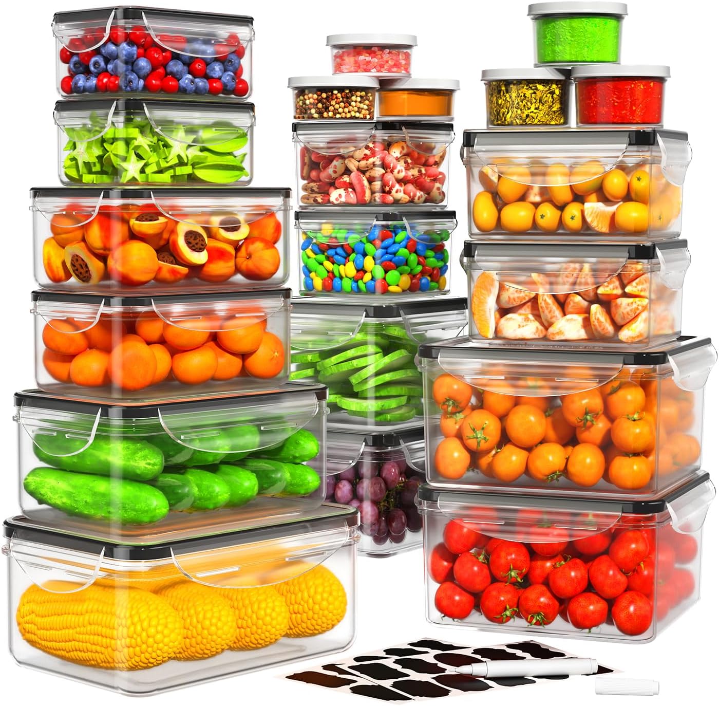 40 PCS Food Storage Containers with Lids Airtight, 100% Leakproof Plastic Meal-P...