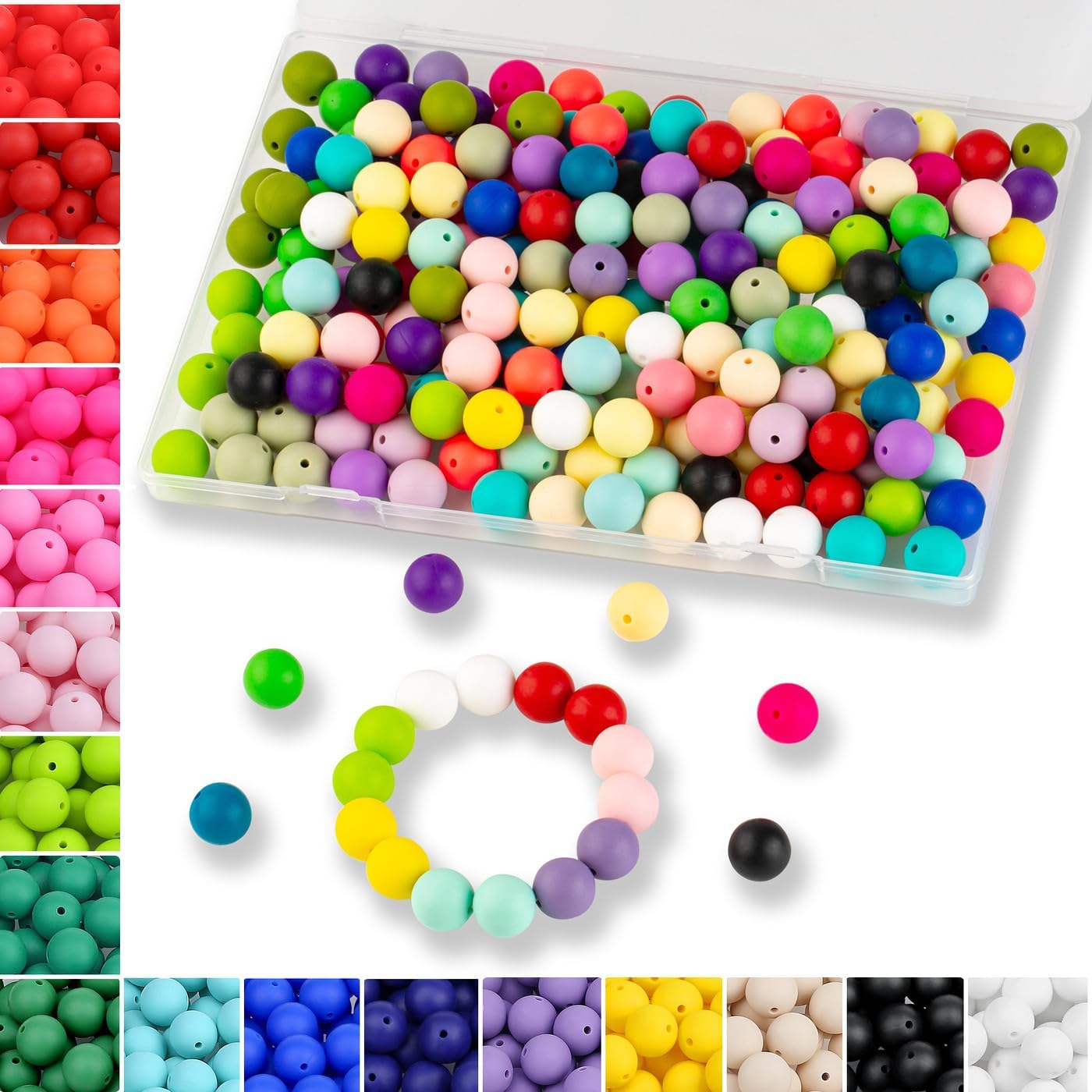 MAIBAOTA 120 Pcs Silicone Beads 24 Colors 15 mm Silcone Beads for Keychain/Brace...