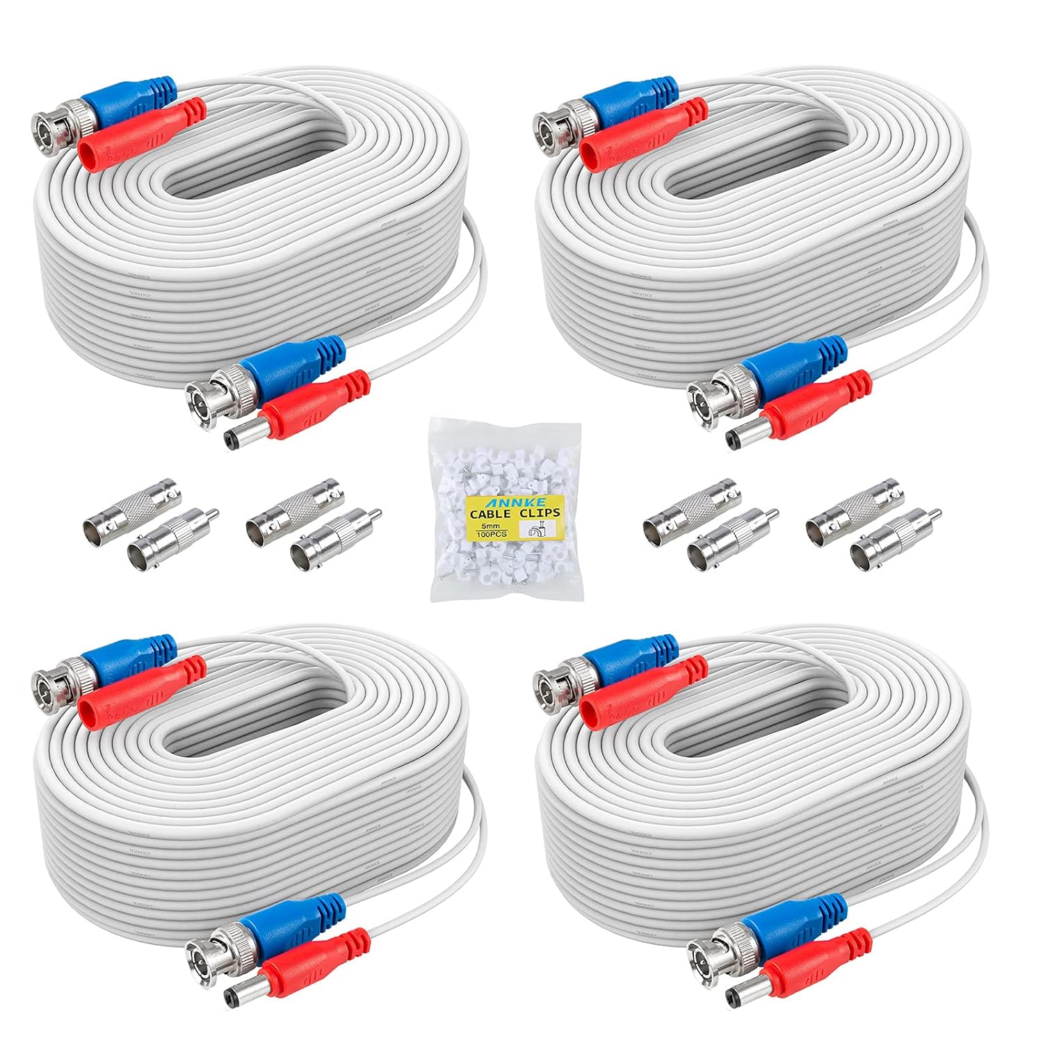 ANNKE 4 Pack 30M/100 ft All-in-One Video Power Cables, BNC Extension Surveillanc...
